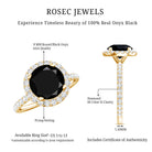 8mm Round Shape Black Onyx Engagement Ring with Diamond Halo AAA - Rosec Jewels