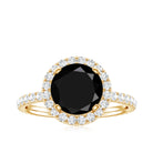 8mm Round Shape Black Onyx Engagement Ring with Diamond Halo AAA - Rosec Jewels