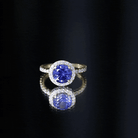 Certified 2.7 Carat Lab Grown Blue Sapphire Halo Engagement Ring with Moissanite AAAA - Rosec Jewels