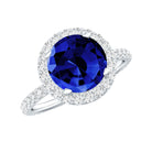 Certified 2.7 Carat Lab Grown Blue Sapphire Halo Engagement Ring with Moissanite AAAA - Rosec Jewels