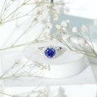 Certified 2.7 Carat Lab Grown Blue Sapphire Halo Engagement Ring with Moissanite AAAA - Rosec Jewels