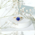 Certified 2.7 Carat Lab Grown Blue Sapphire Halo Engagement Ring with Moissanite AAAA - Rosec Jewels