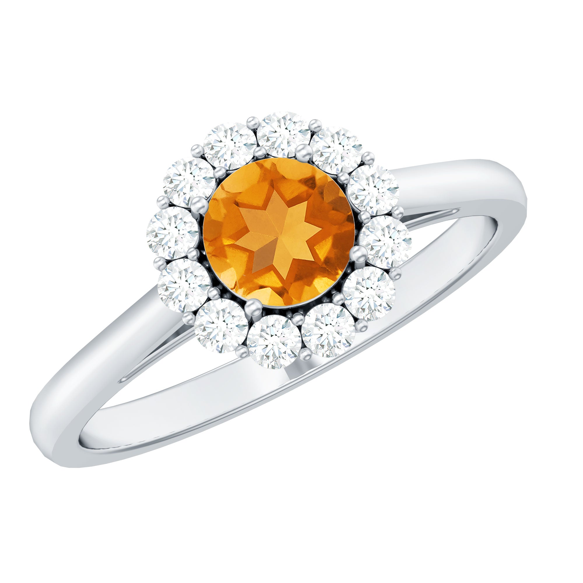Rosec Jewels-Natural Citrine Promise Ring with Diamond Halo