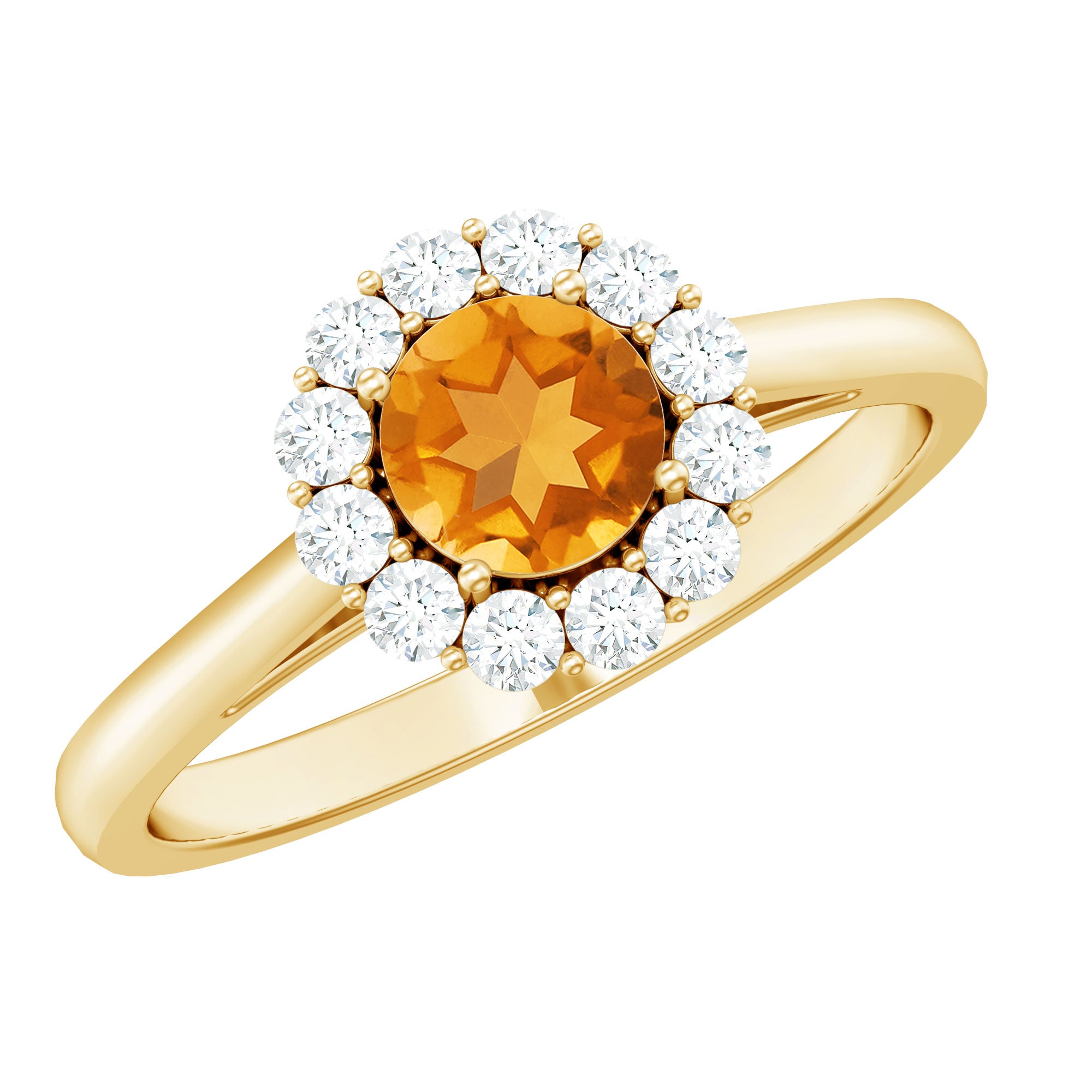 Rosec Jewels-Natural Citrine Promise Ring with Diamond Halo