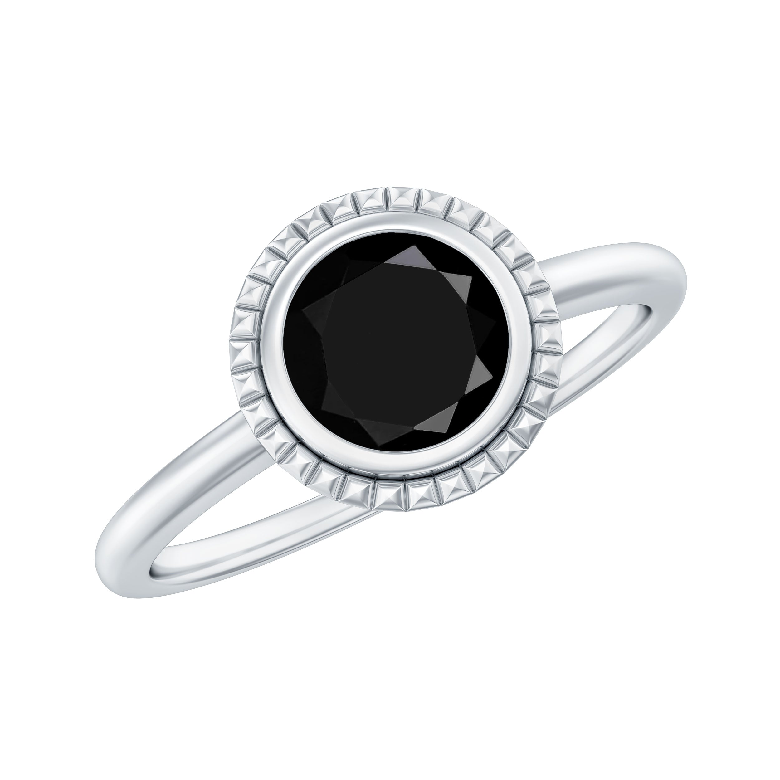 8mm Round Shape Black Onyx Solitaire Ring in Bezel Setting AAA - Rosec Jewels