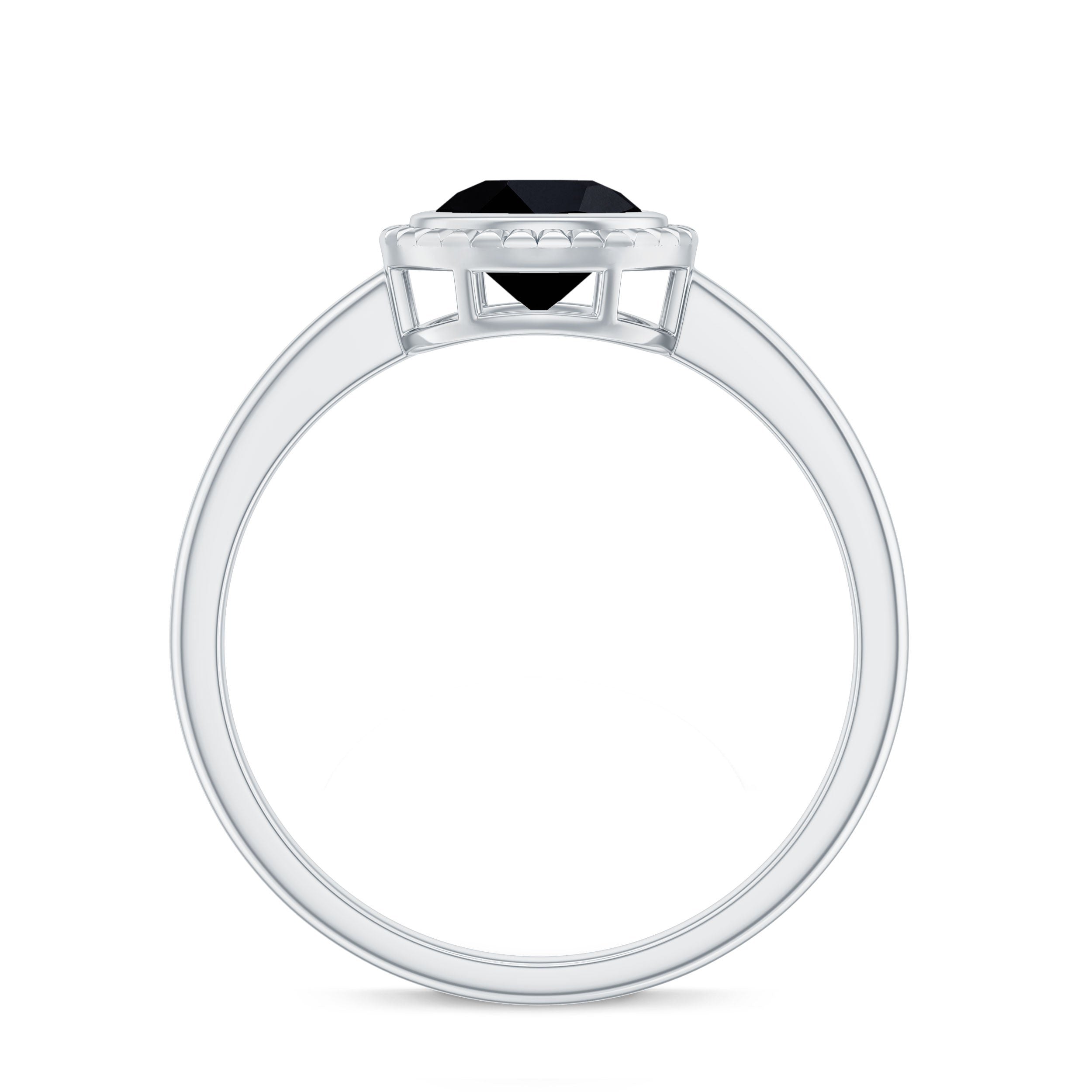 8mm Round Shape Black Onyx Solitaire Ring in Bezel Setting AAA - Rosec Jewels