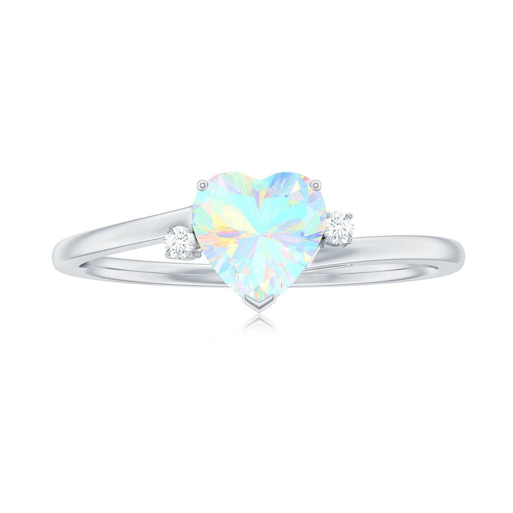 Minimal Ethiopian Opal Solitaire Heart Ring with Diamond Ethiopian Opal - ( AAA ) - Quality - Rosec Jewels