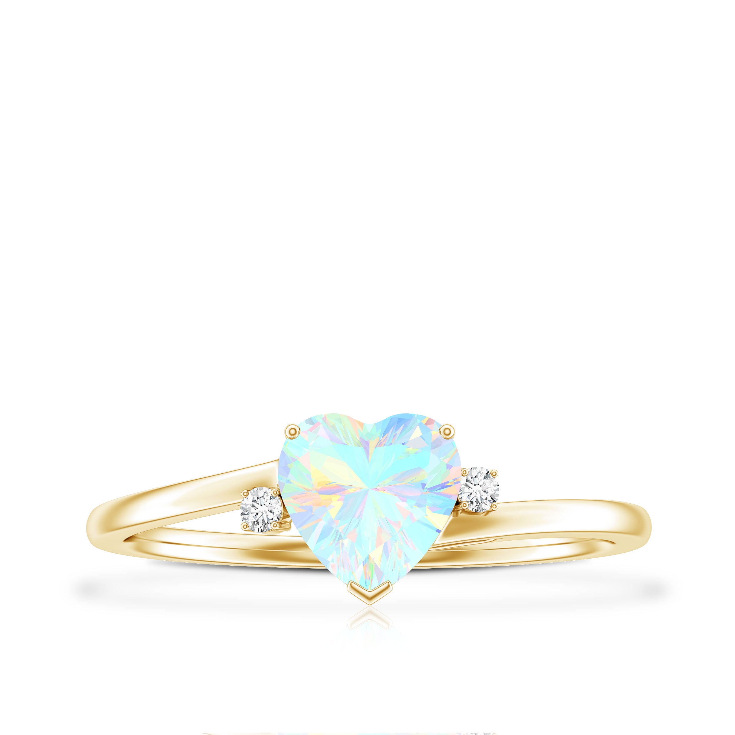 Genuine 6mm Ethiopian Opal Diamond Heart Shaped Promise Ring with Bypass Shank AAA - Rosec Jewels