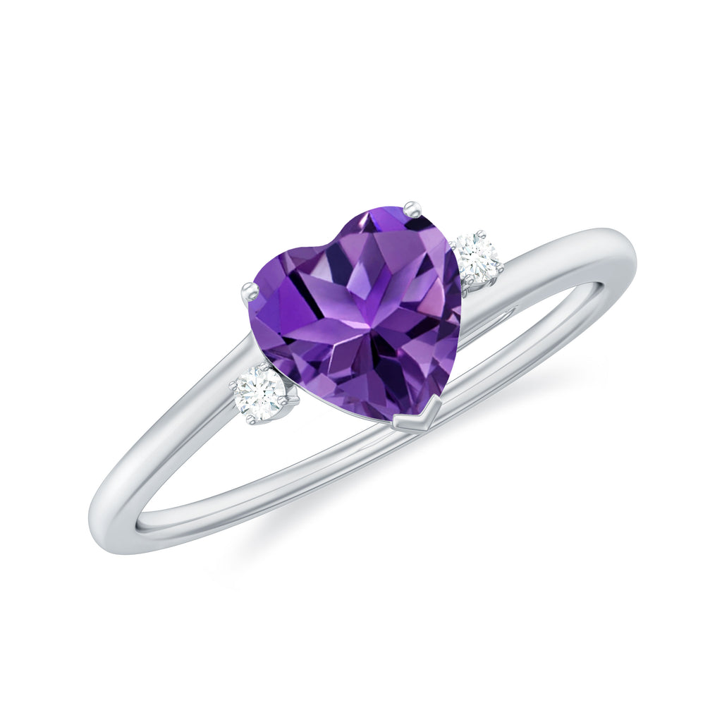 1 CT Heart Shape Amethyst Solitaire Promise Ring with Moissanite in Silver - Rosec Jewels