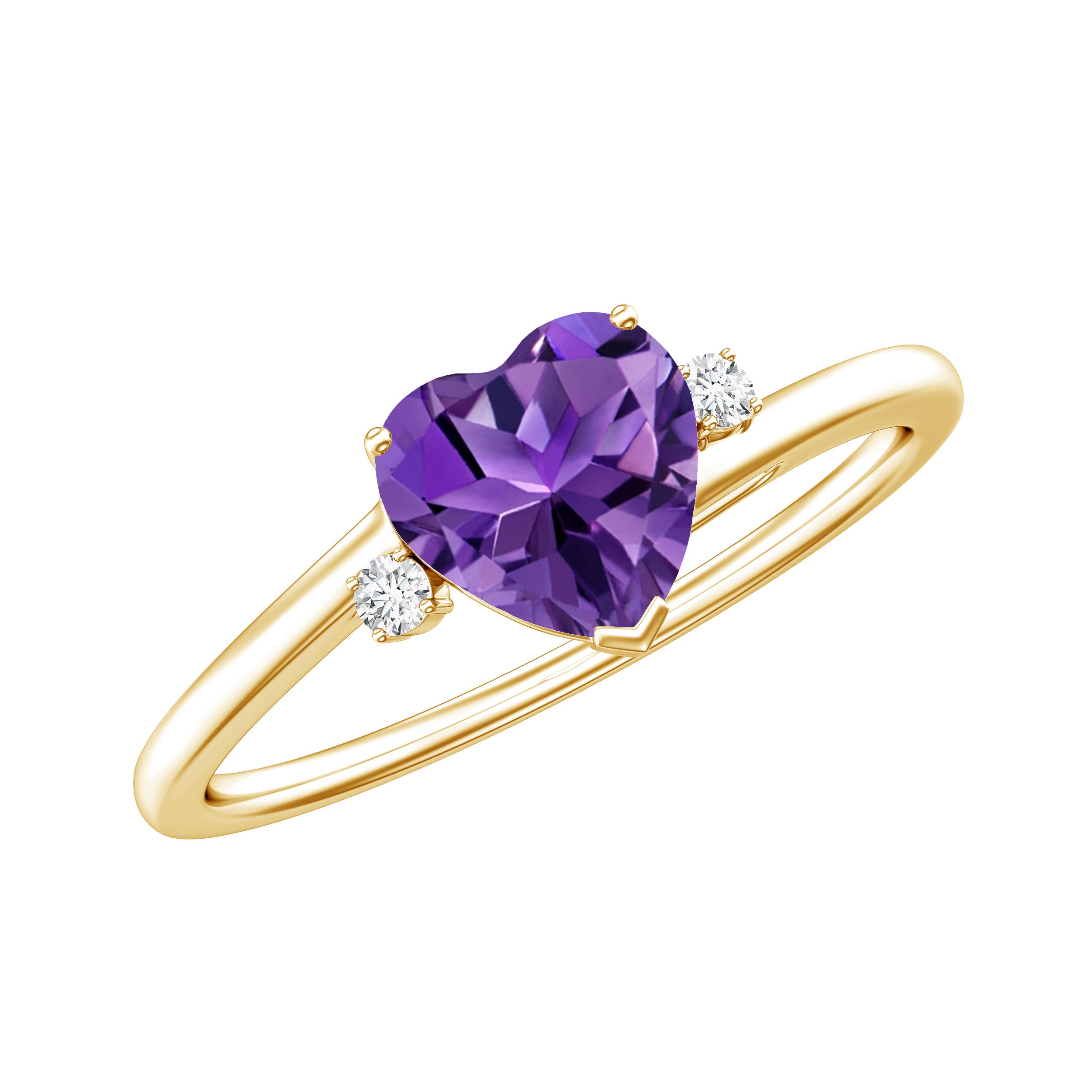 Natural 0.9 Carat Amethyst Heart Engagement Ring with Moissanite AAA - Rosec Jewels