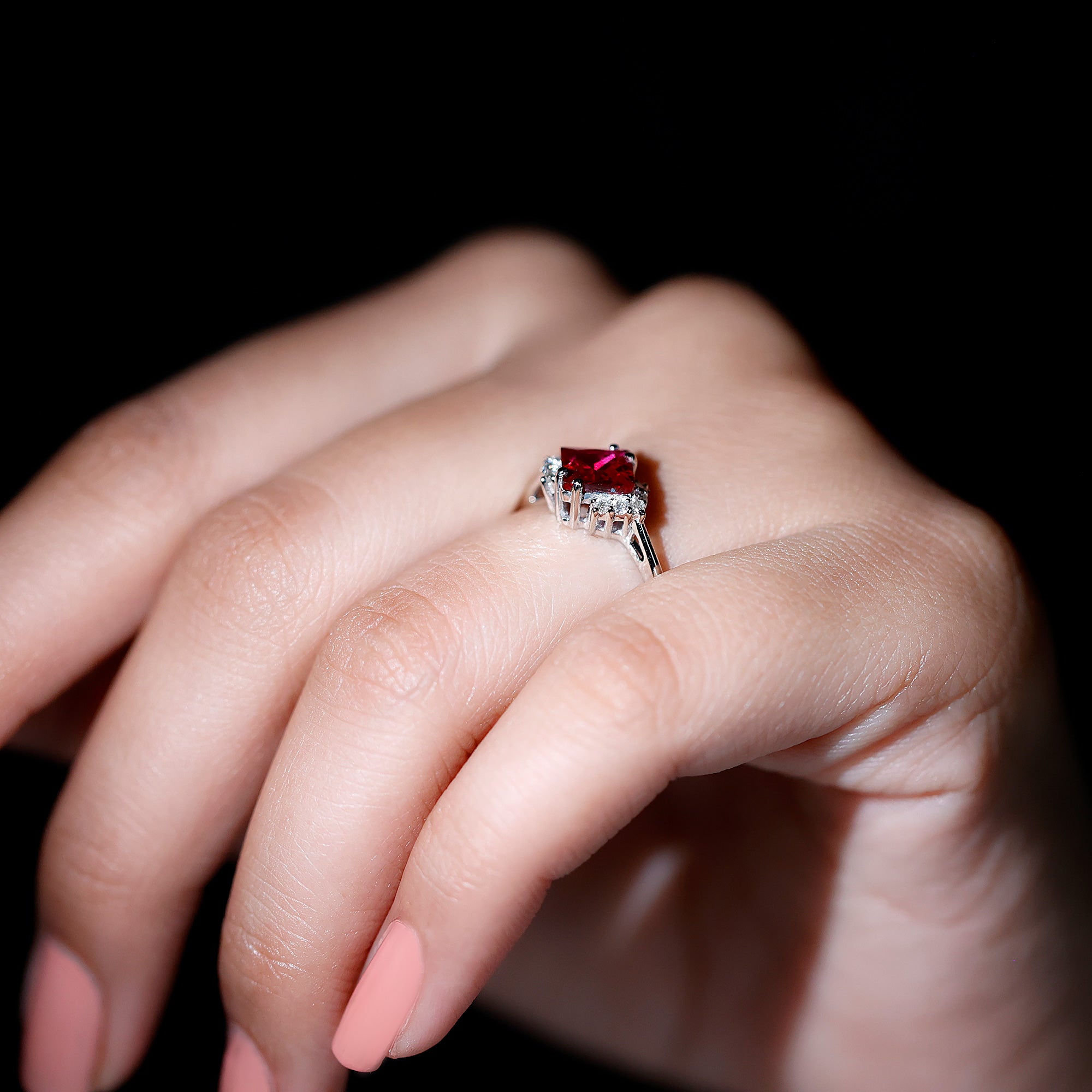 1.75 CT Princess Cut Lab Grown Ruby Engagement Ring with Diamond Lab Created Ruby - ( AAAA ) - Quality - Rosec Jewels