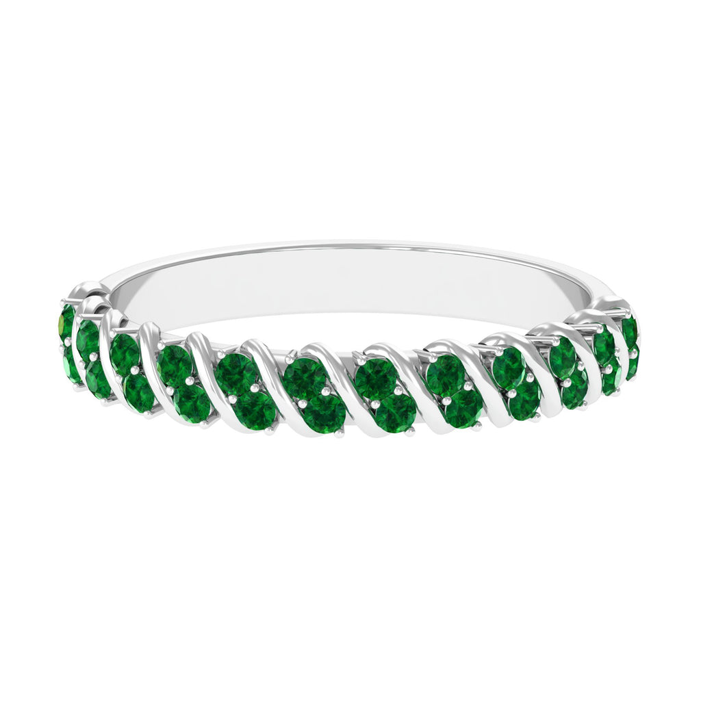 Lab Grown Emerald Semi Eternity Anniversary Band Ring Lab Created Emerald - ( AAAA ) - Quality - Rosec Jewels