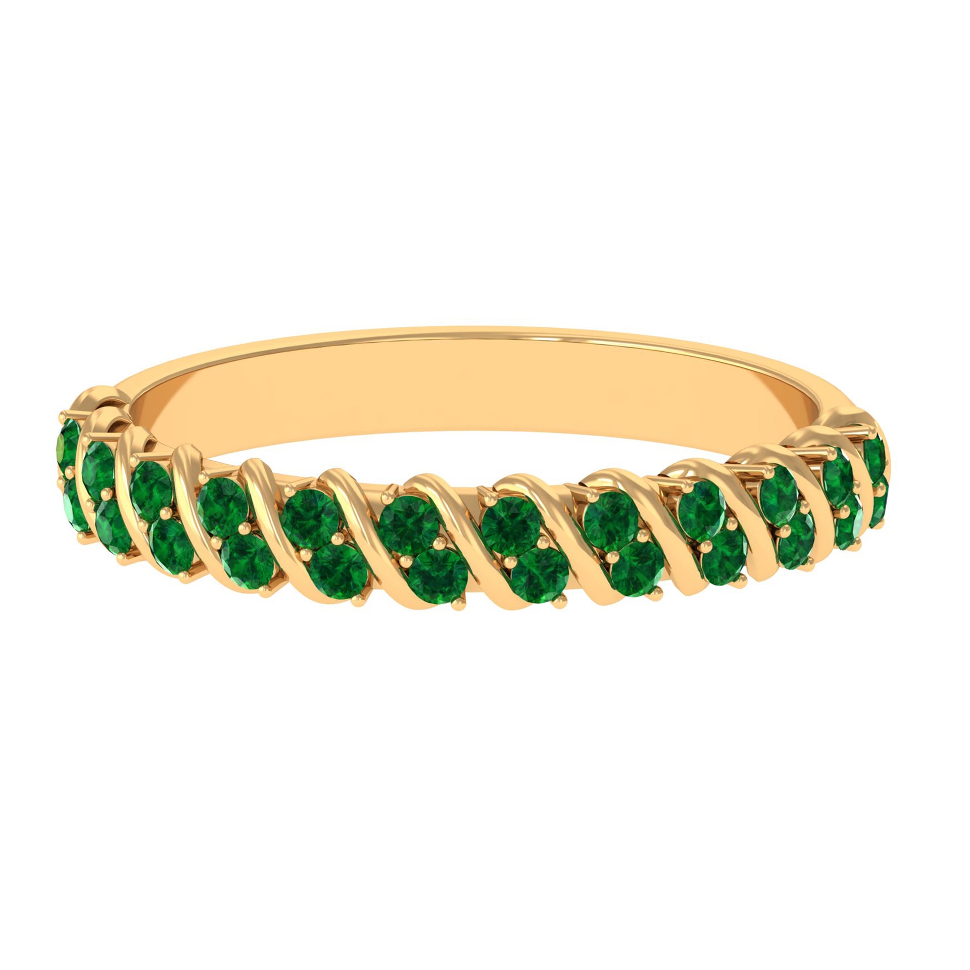 Lab Grown Emerald Semi Eternity Anniversary Band Ring Lab Created Emerald - ( AAAA ) - Quality - Rosec Jewels