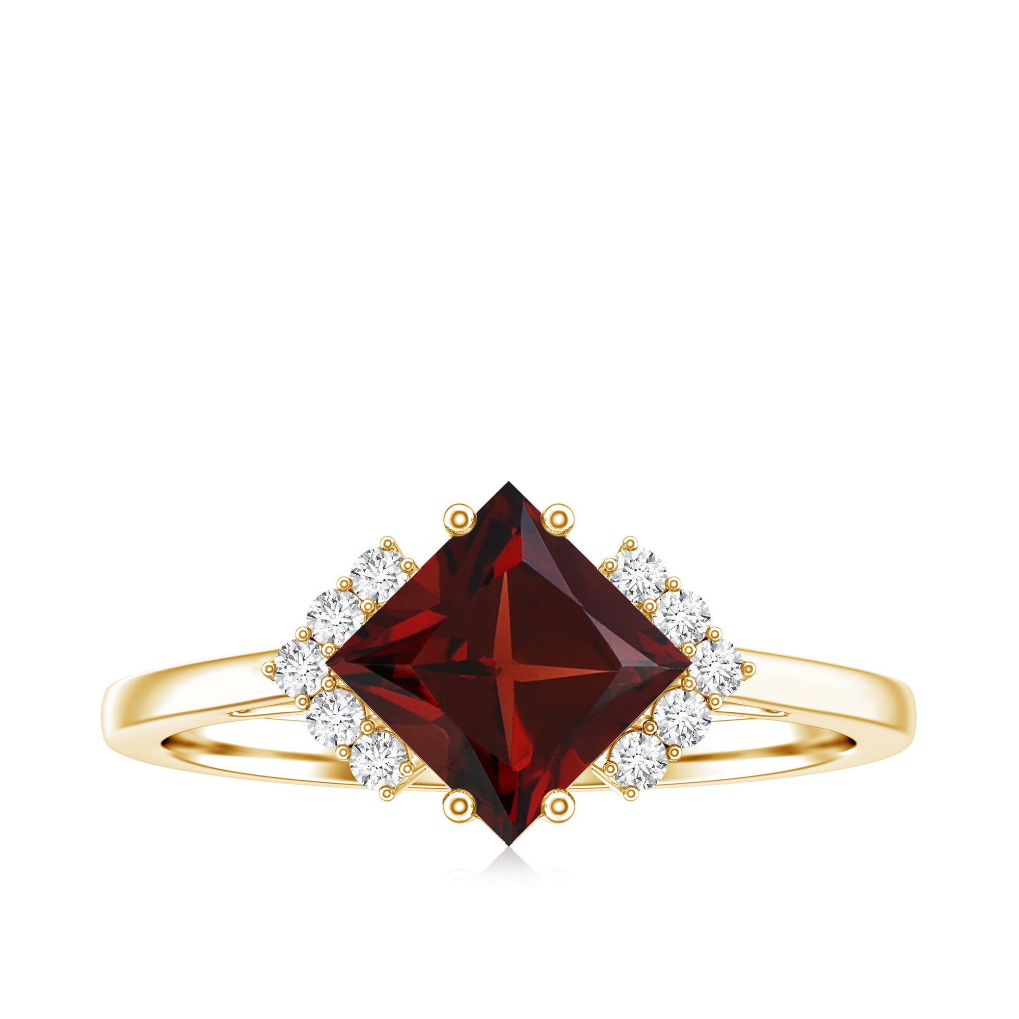 Certified Natural Garnet Princess Cut Engagement Ring with Diamond AAA - Rosec Jewels