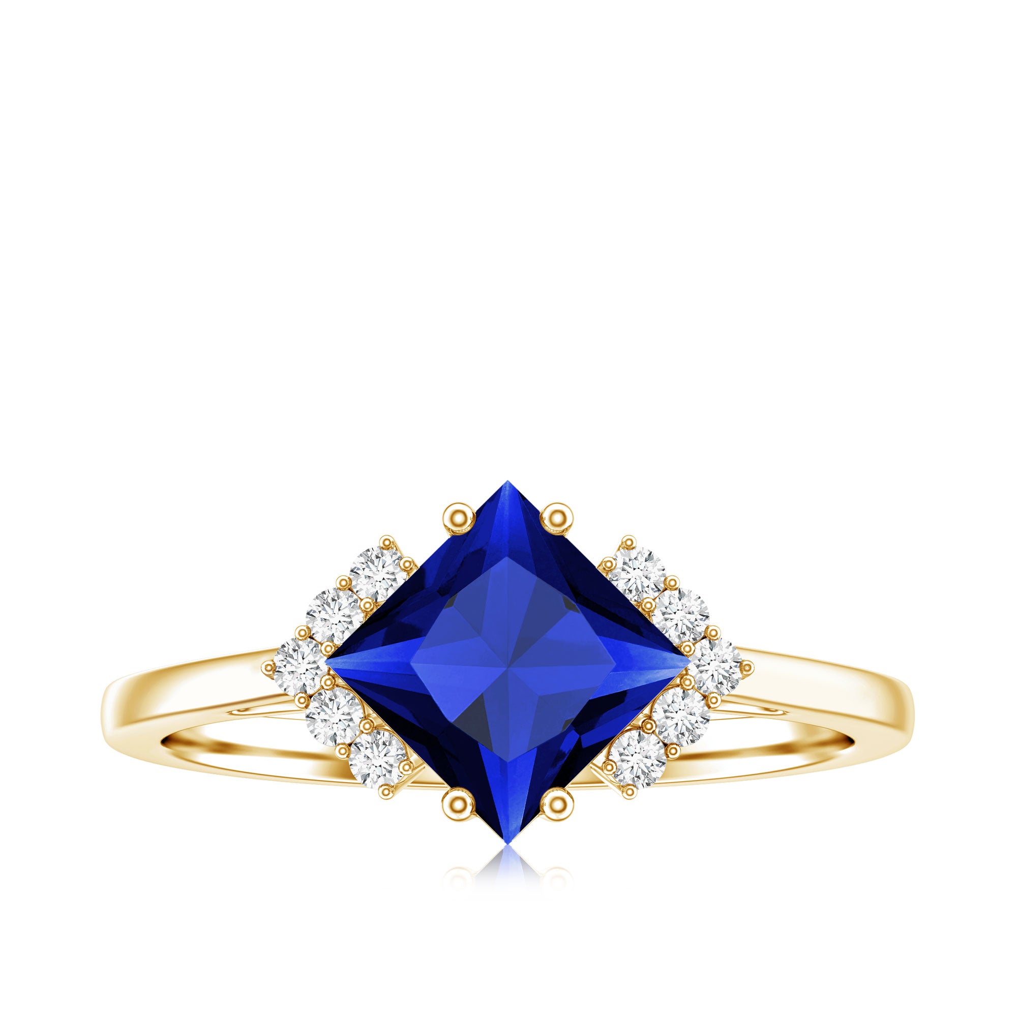 Certified 1.5 Carat Princess Cut Lab Grown Blue Sapphire Engagement Ring with Diamond AAAA - Rosec Jewels