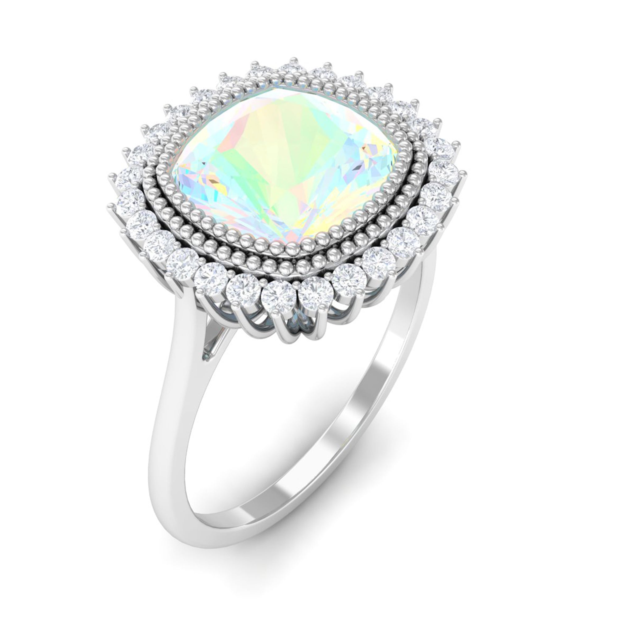 Cushion Cut Ethiopian Opal Statement Engagement Ring with Diamond Halo Ethiopian Opal - ( AAA ) - Quality - Rosec Jewels