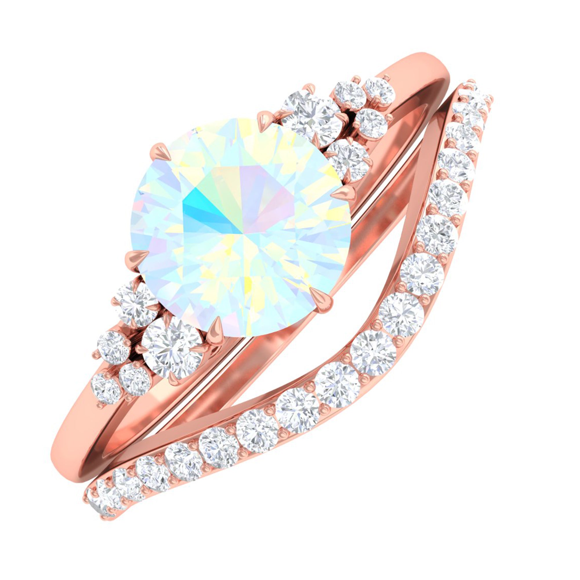 Round Ethiopian Opal and Diamond Bridal Ring Set Ethiopian Opal - ( AAA ) - Quality - Rosec Jewels