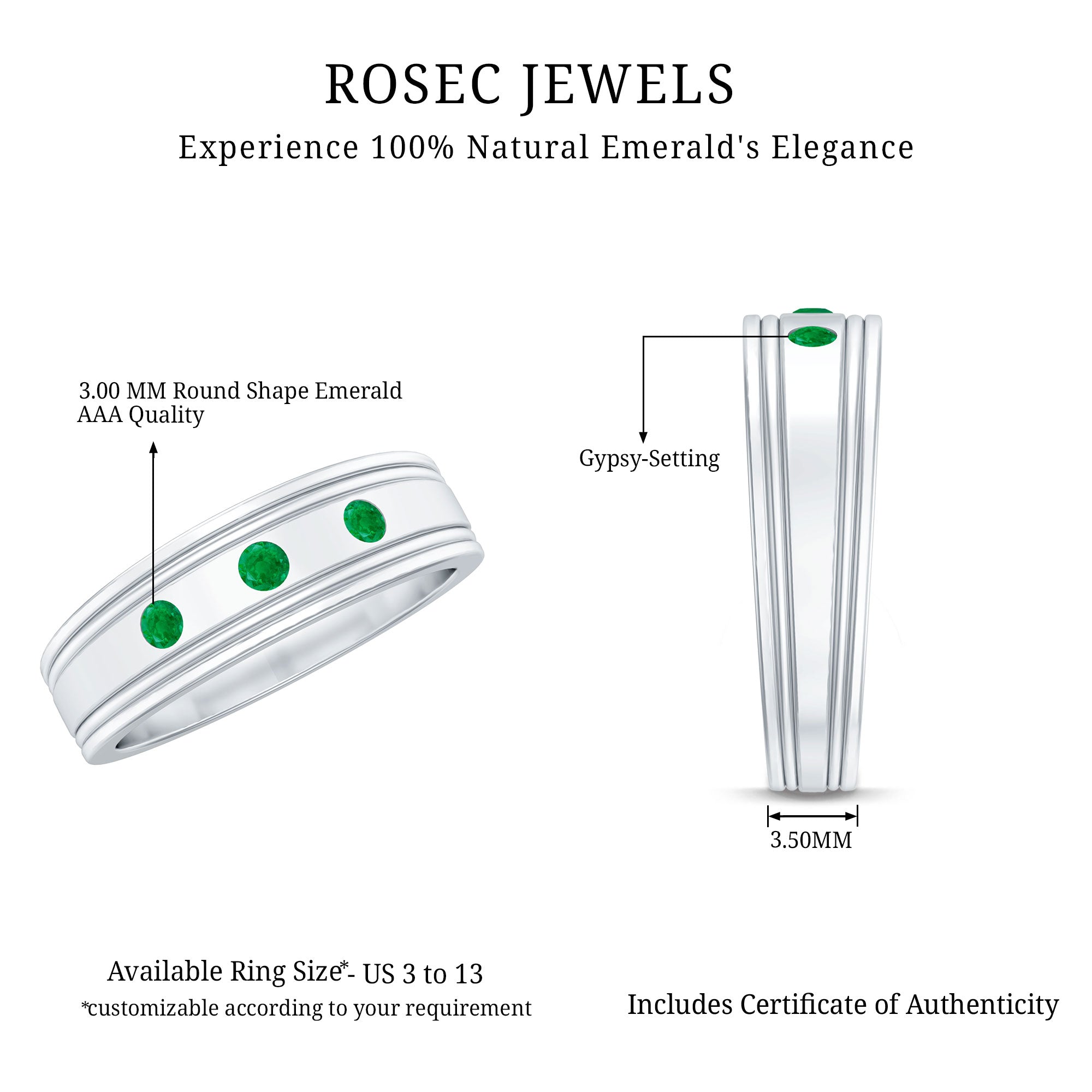 Rosec Jewels-Emerald Minimal Band Ring in Gypsy Setting