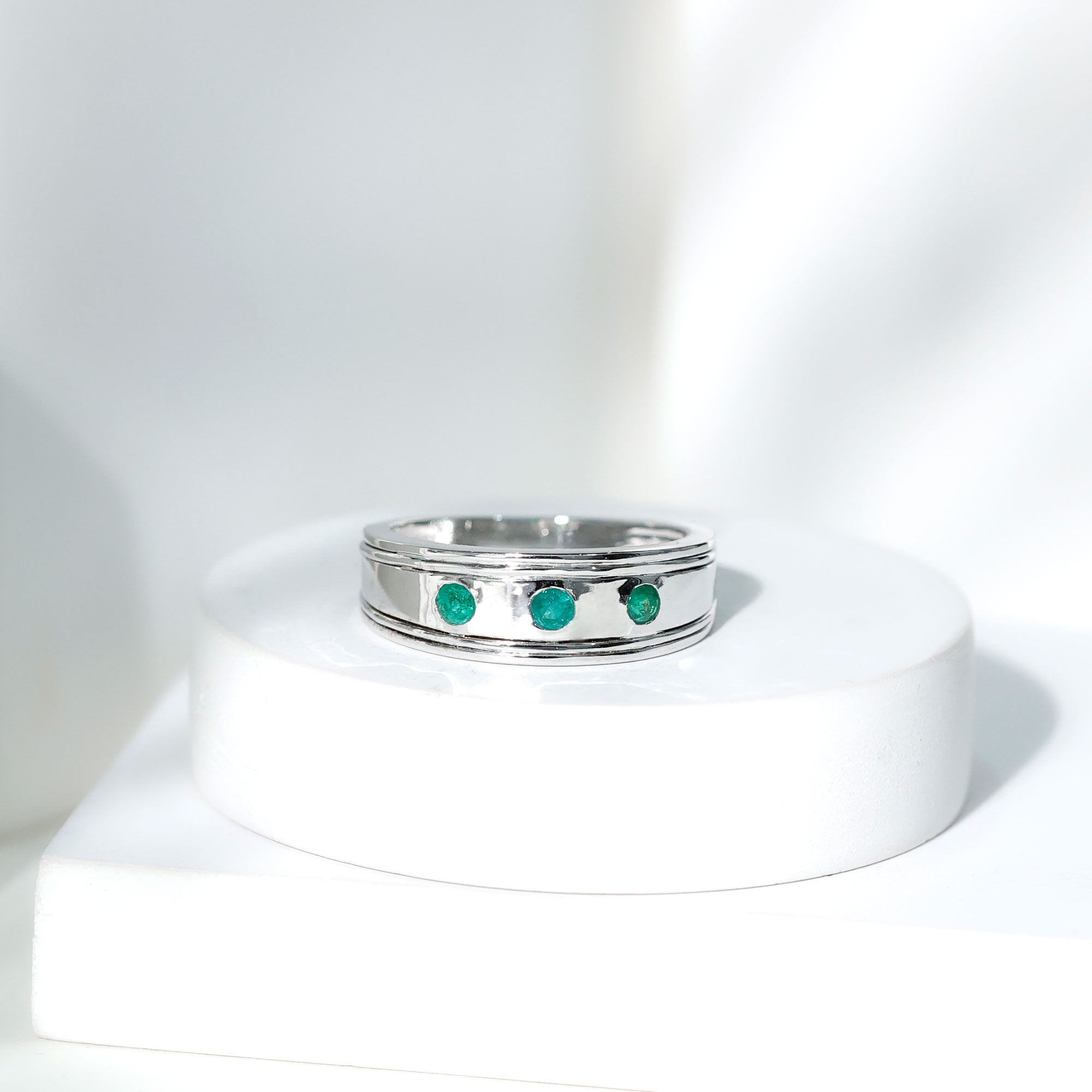 Rosec Jewels-Emerald Minimal Band Ring in Gypsy Setting