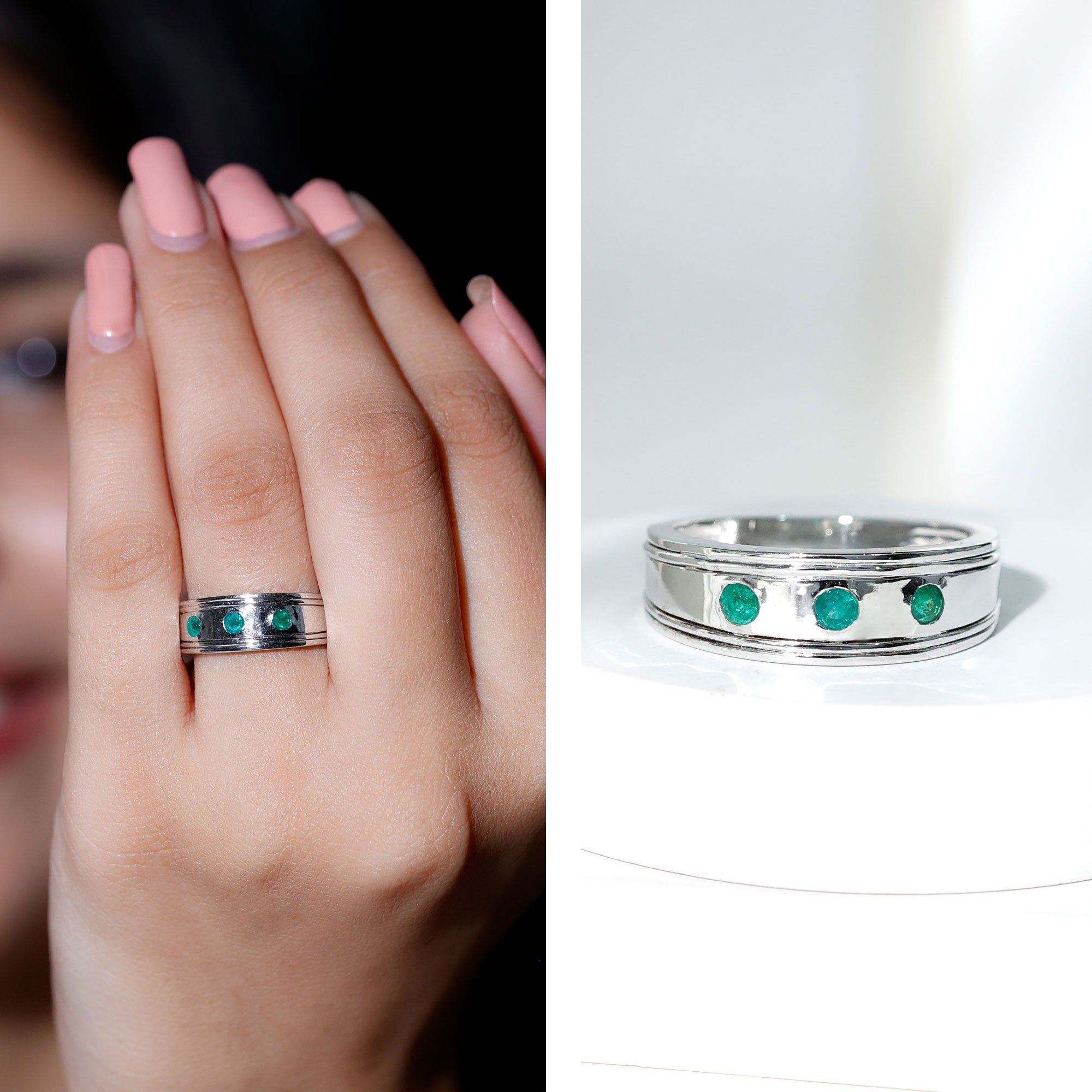 Rosec Jewels-Emerald Minimal Band Ring in Gypsy Setting