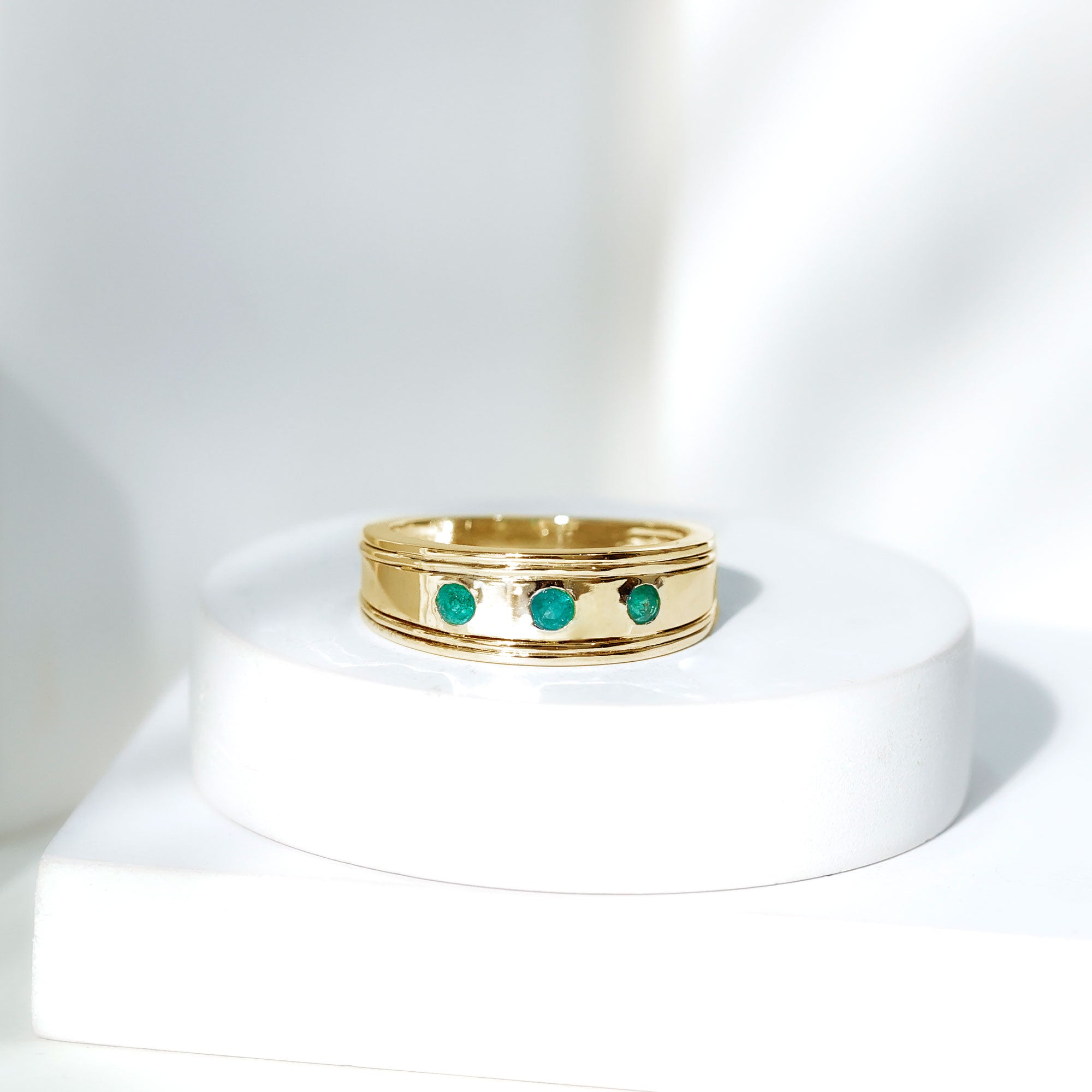 Rosec Jewels-Emerald Minimal Band Ring in Gypsy Setting