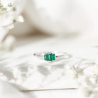 Baguette Cut Natural Emerald Three Stone Ring AAA - Rosec Jewels