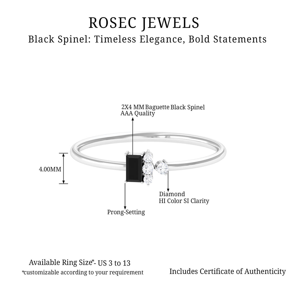 Dainty Promise Ring with Octagon Cut Black Spinel and Diamond Black Spinel - ( AAA ) - Quality - Rosec Jewels