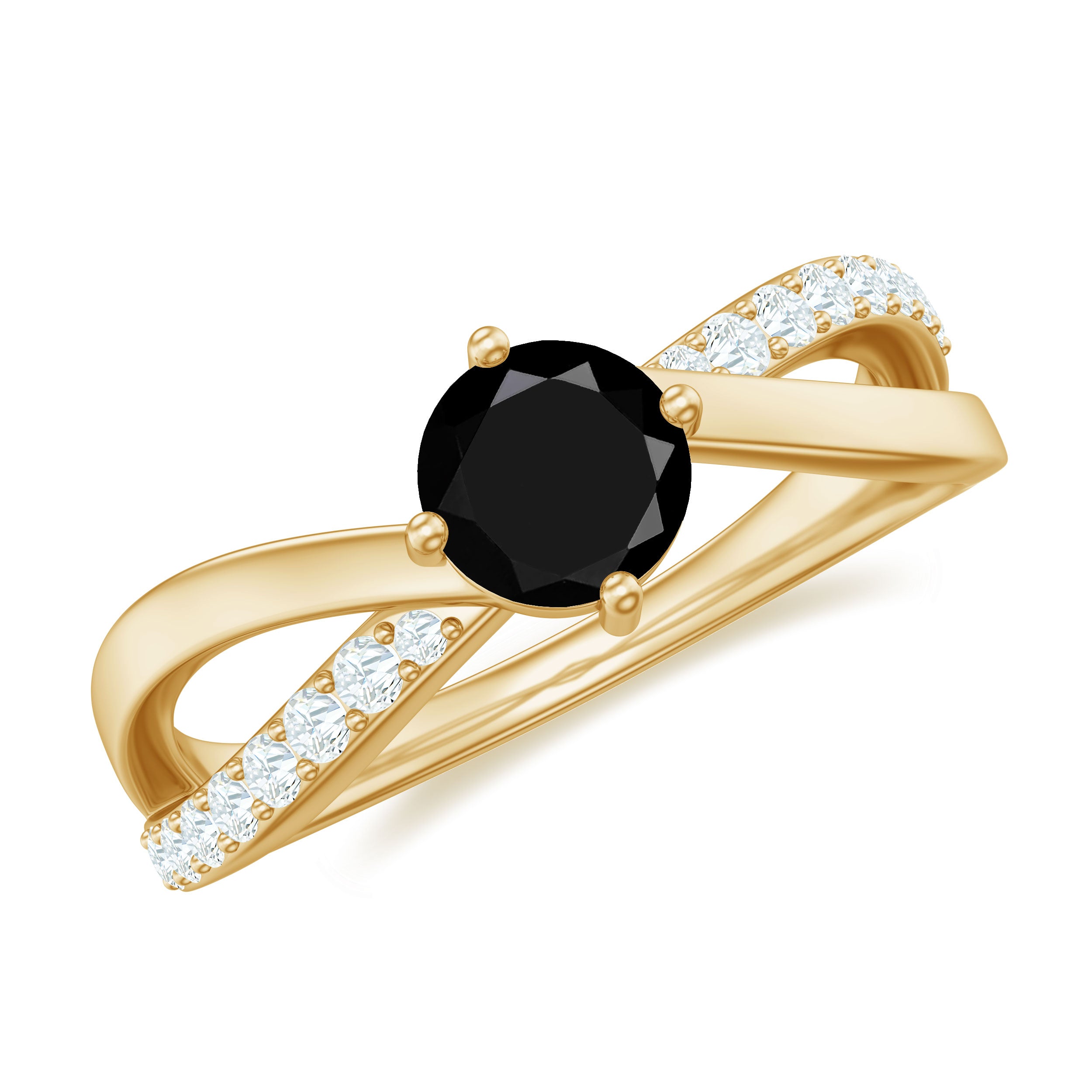 5mm Round Black Onyx Solitaire Infinity Ring with Diamond AAA - Rosec Jewels
