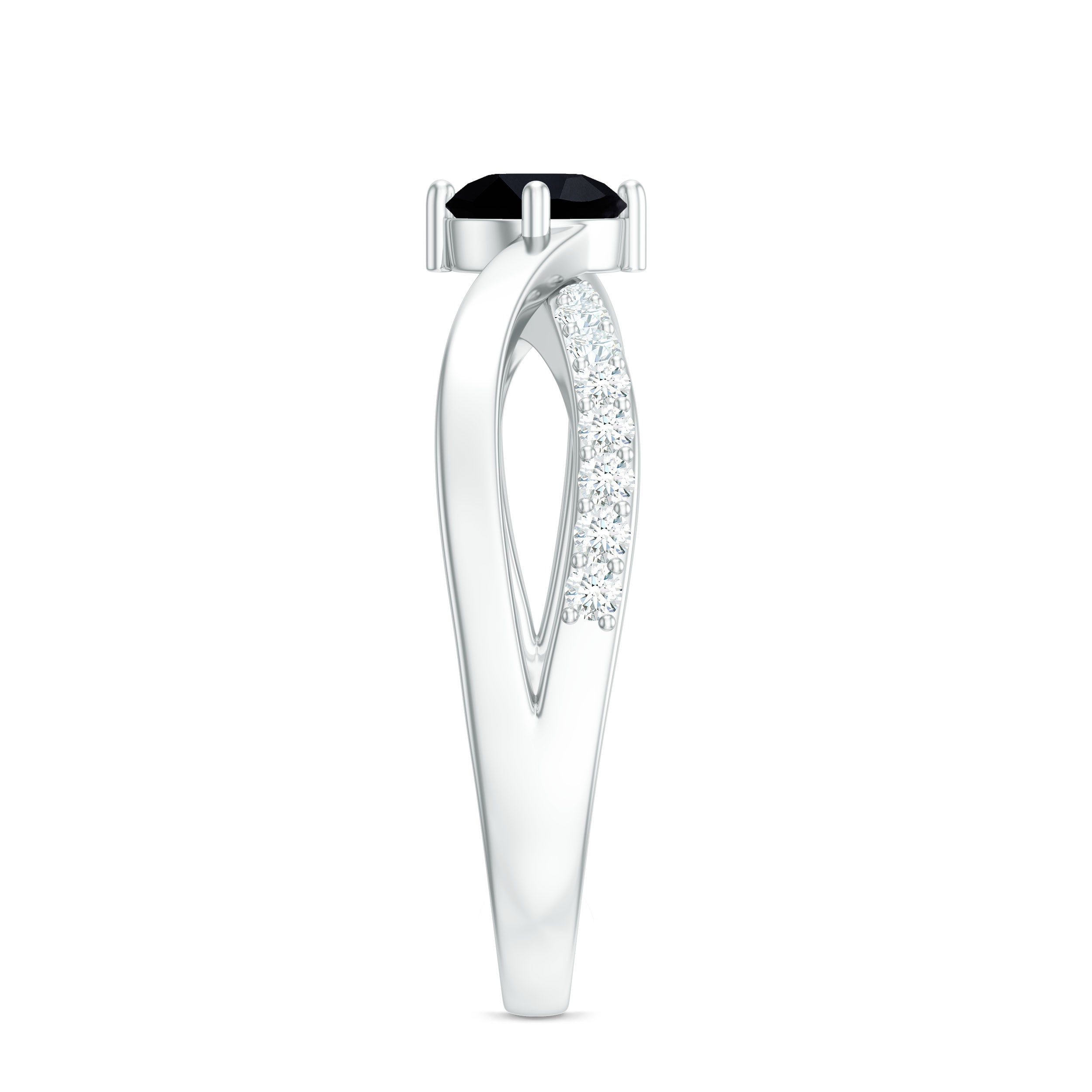 Certified Real Black Spinel Promise Ring with Diamond AAA - Rosec Jewels