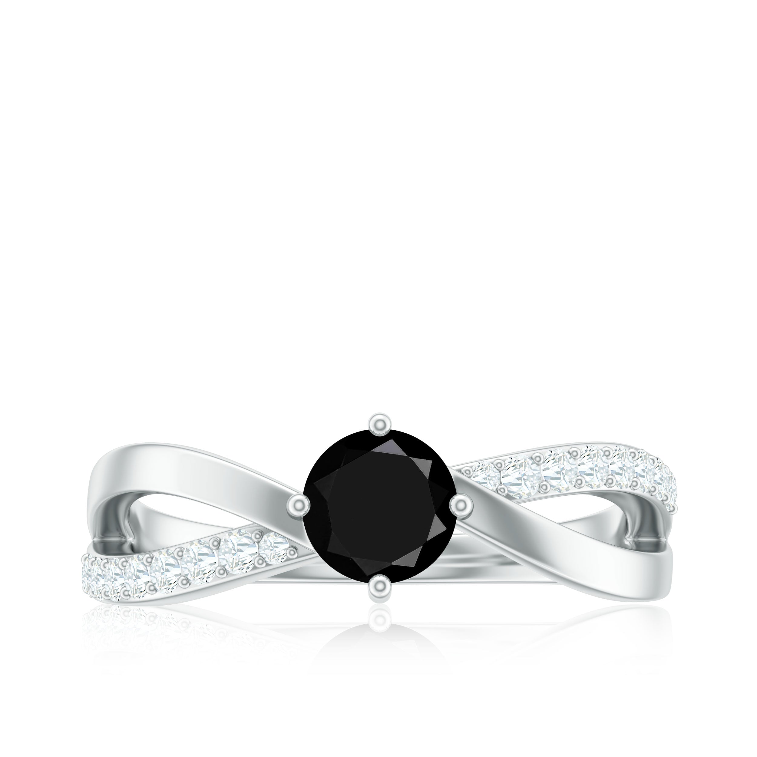 Certified Real Black Spinel Promise Ring with Diamond AAA - Rosec Jewels