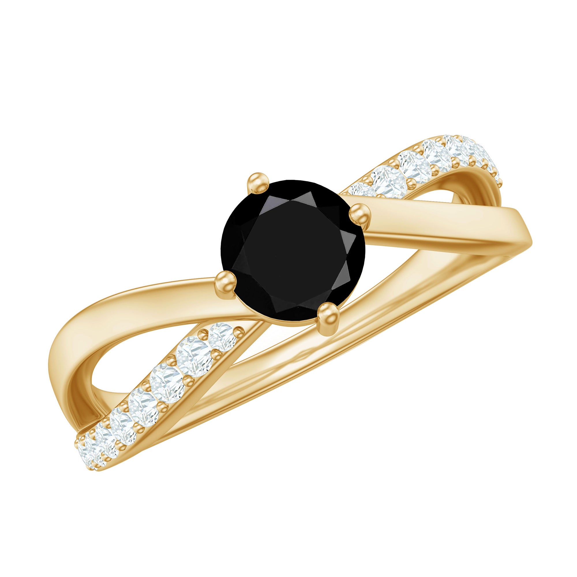 Certified Real Black Spinel Promise Ring with Diamond AAA - Rosec Jewels