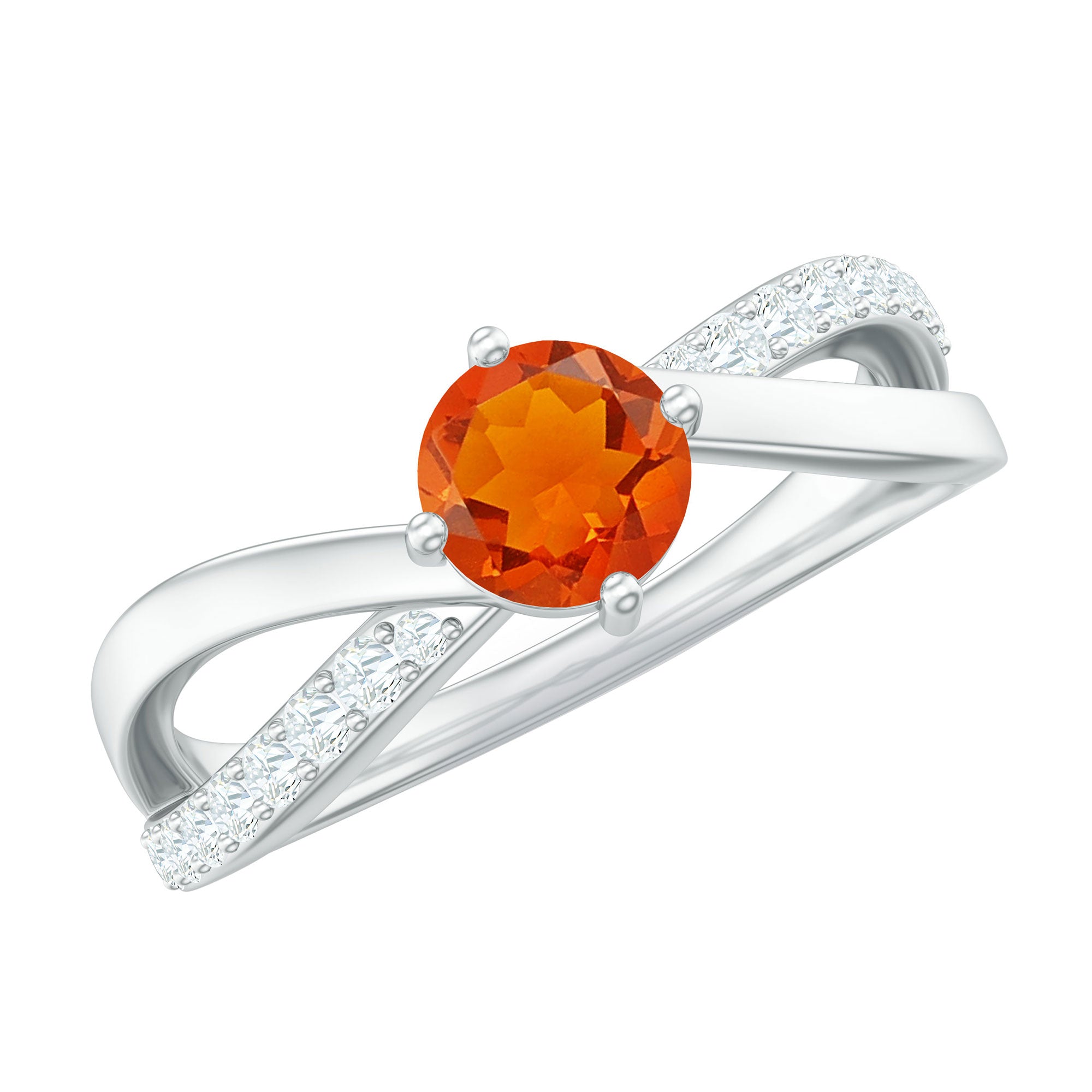 1/2 CT Fire Opal Solitaire and Diamond Infinity Ring AAA - Rosec Jewels