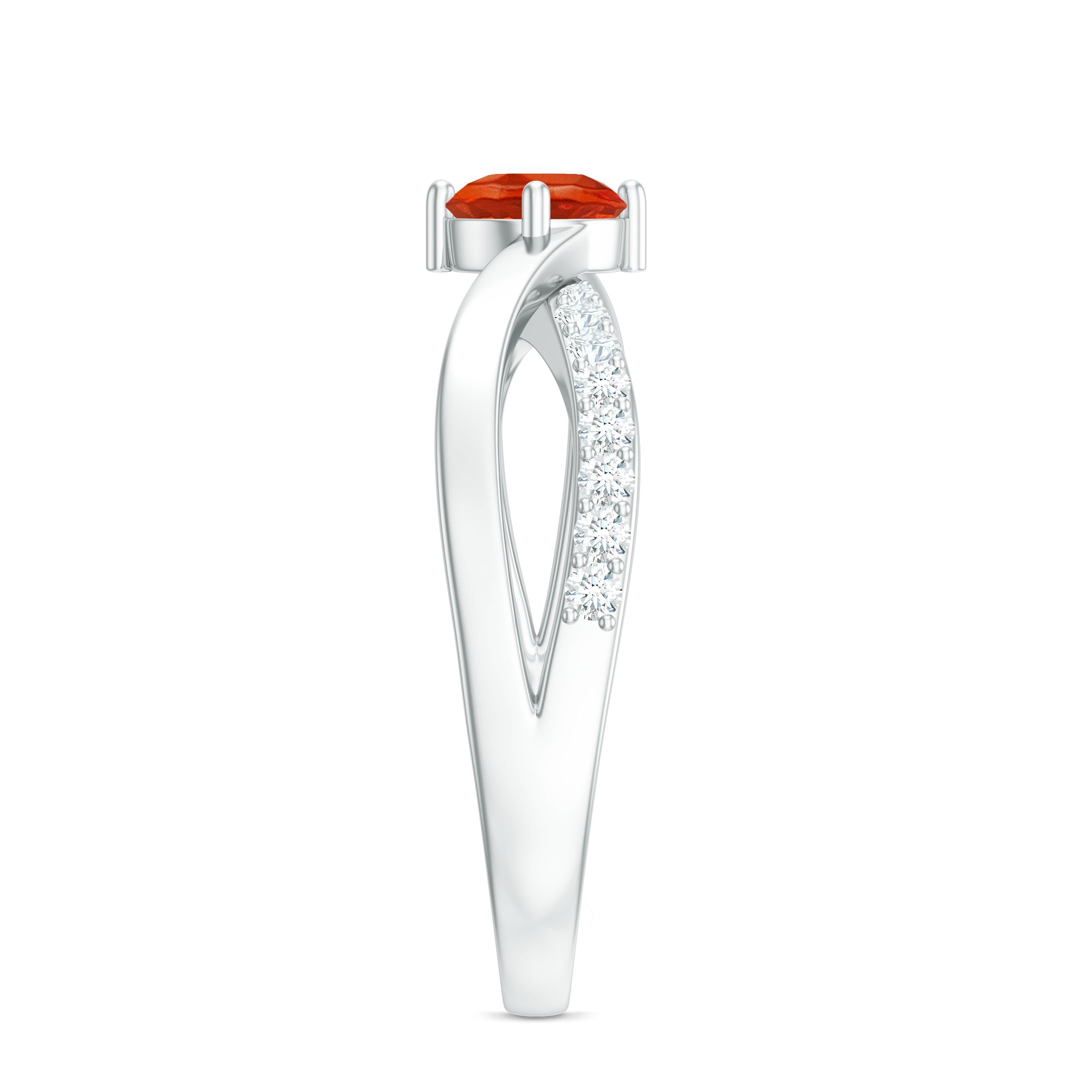 1/2 CT Fire Opal Solitaire and Diamond Infinity Ring AAA - Rosec Jewels