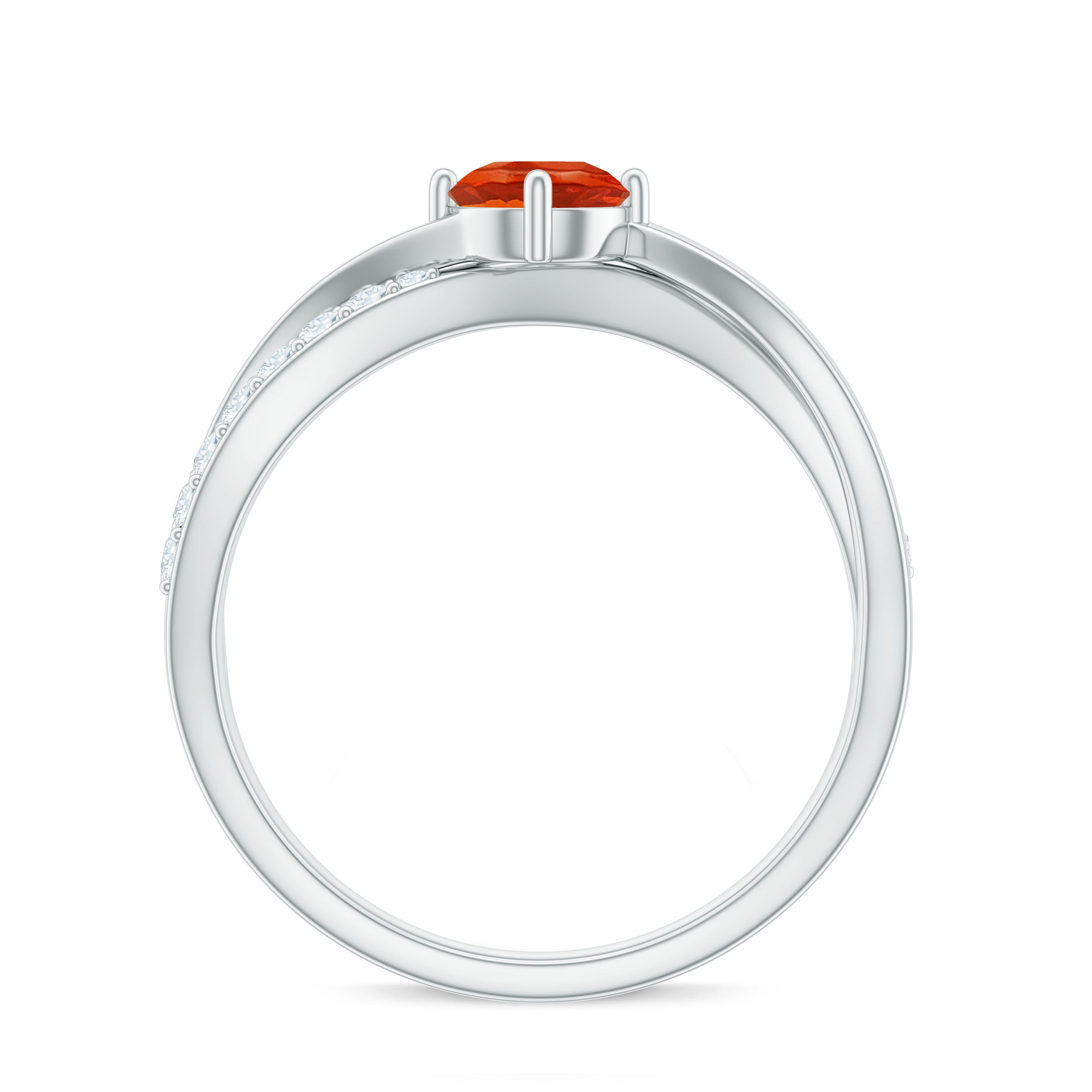 1/2 CT Fire Opal Solitaire and Diamond Infinity Ring AAA - Rosec Jewels