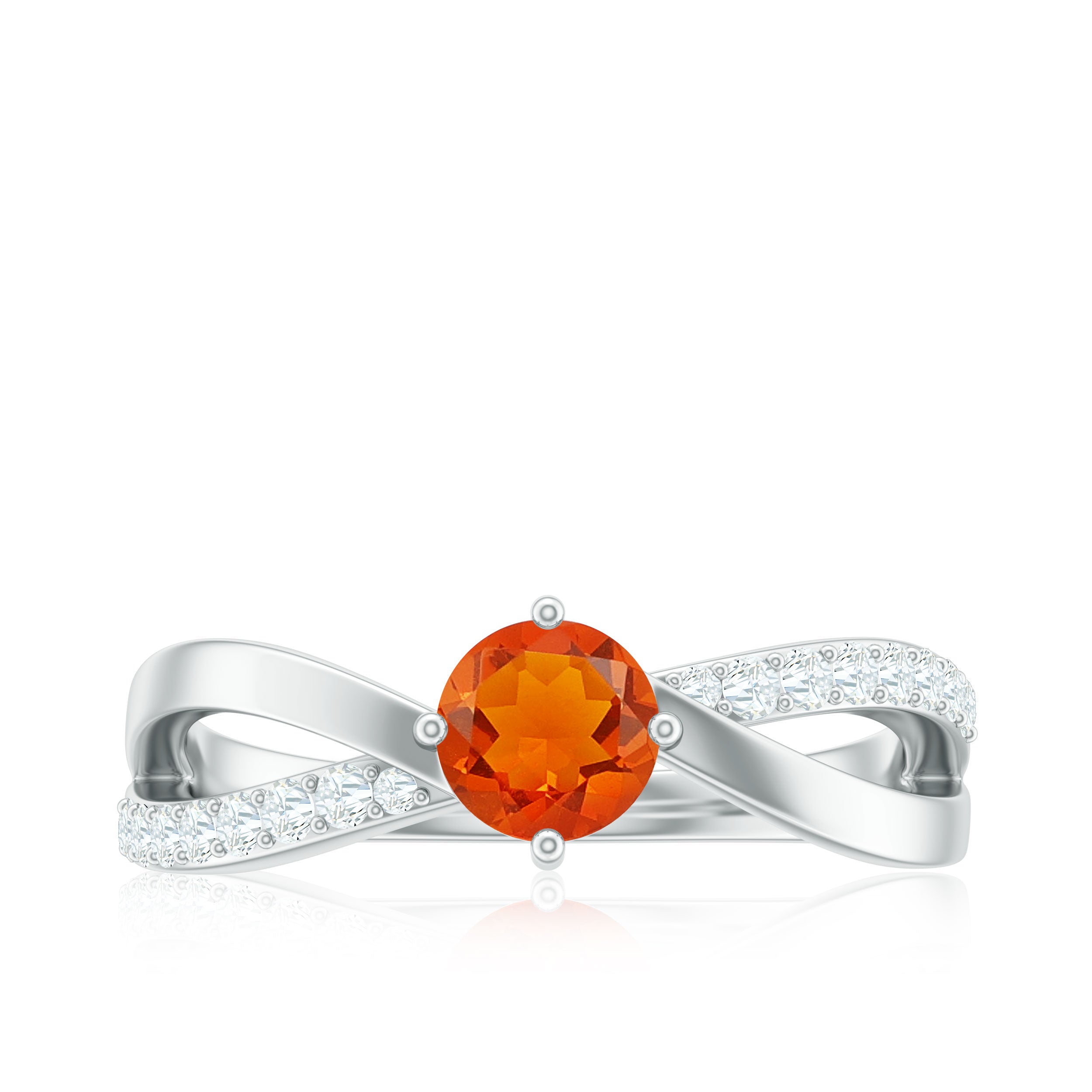 1/2 CT Fire Opal Solitaire and Diamond Infinity Ring AAA - Rosec Jewels