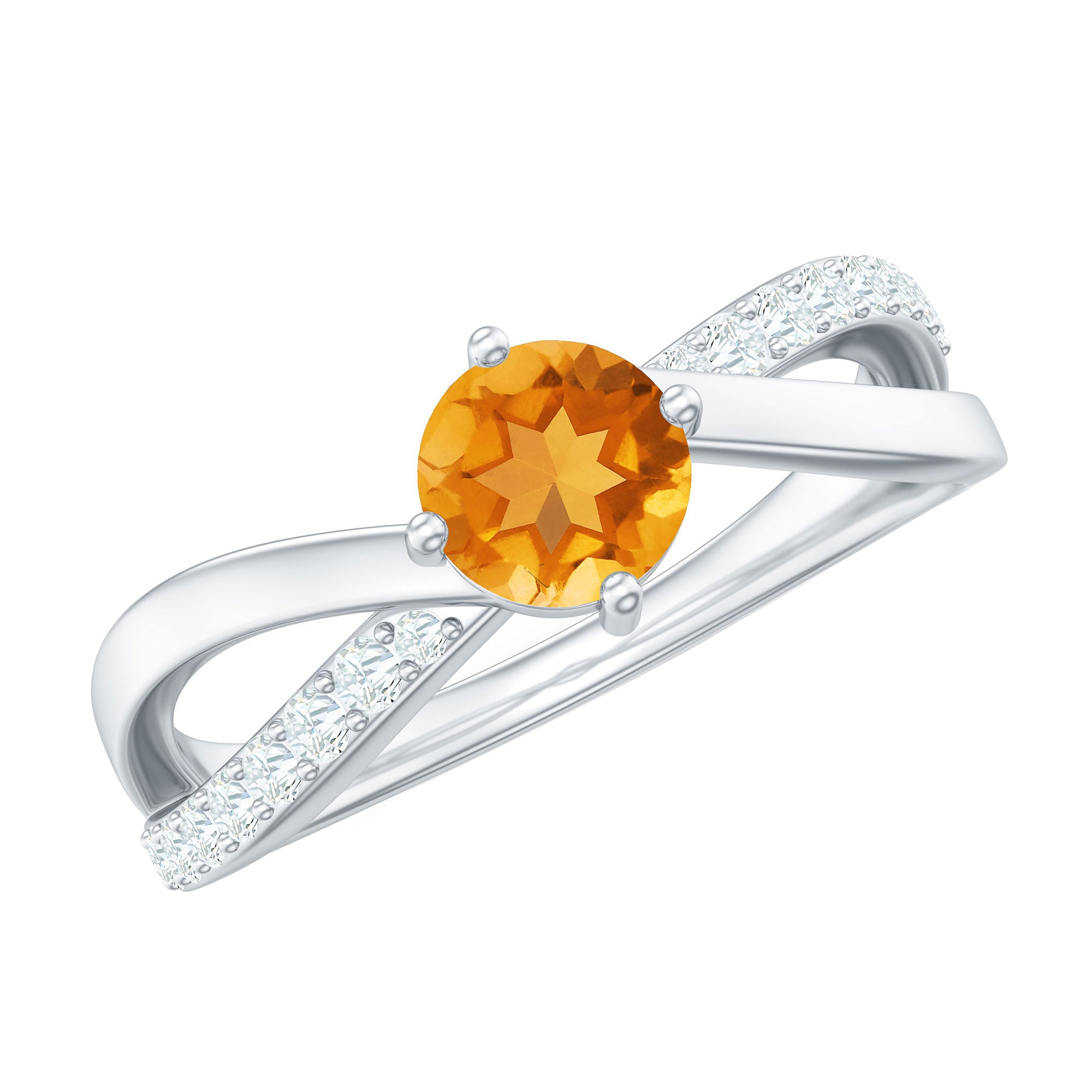 Certified Real Citrine Engagement Ring with Diamond Criss Cross Shank AAA - Rosec Jewels