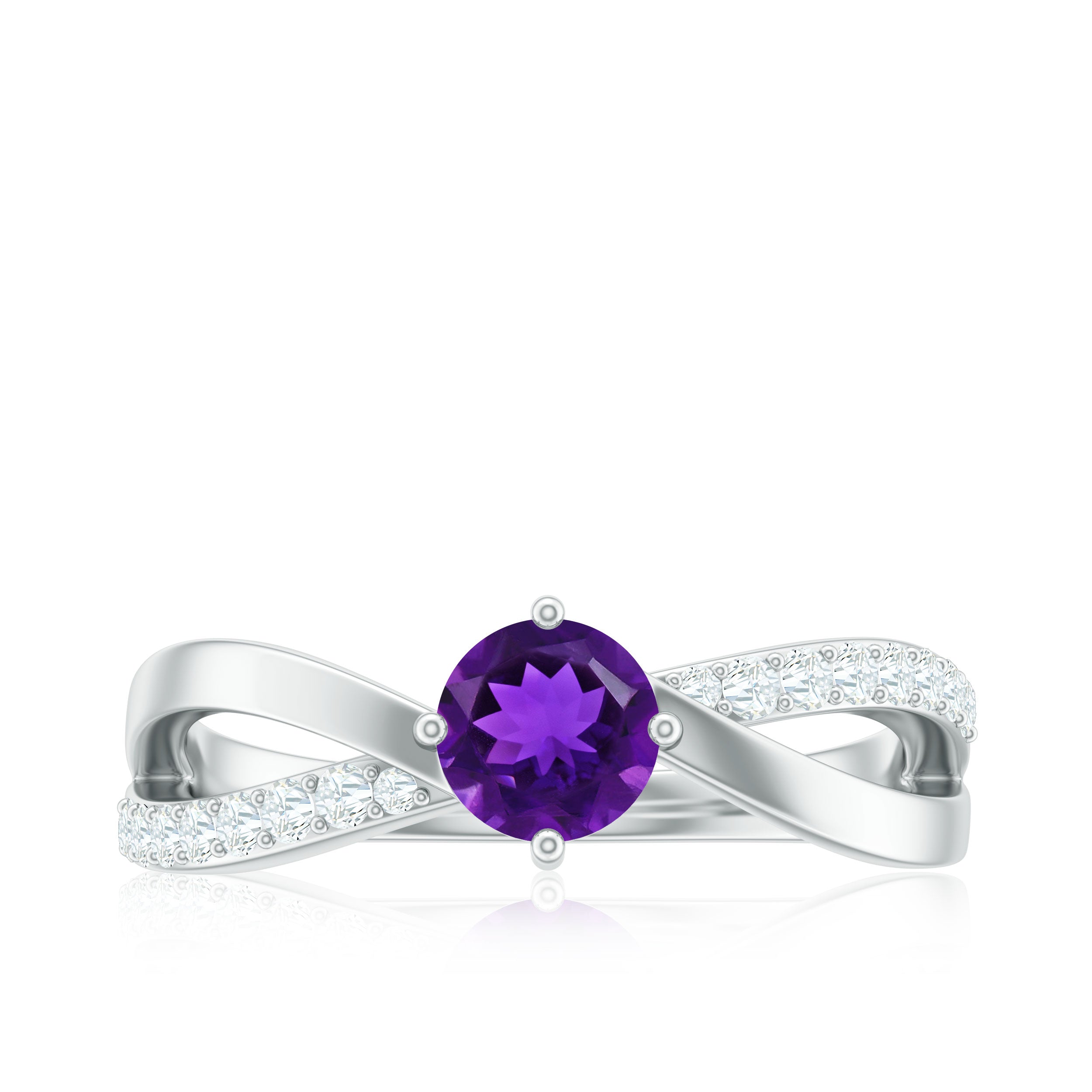 Rosec Jewels-Real Amethyst Diamond Infinity Engagement Ring for Women