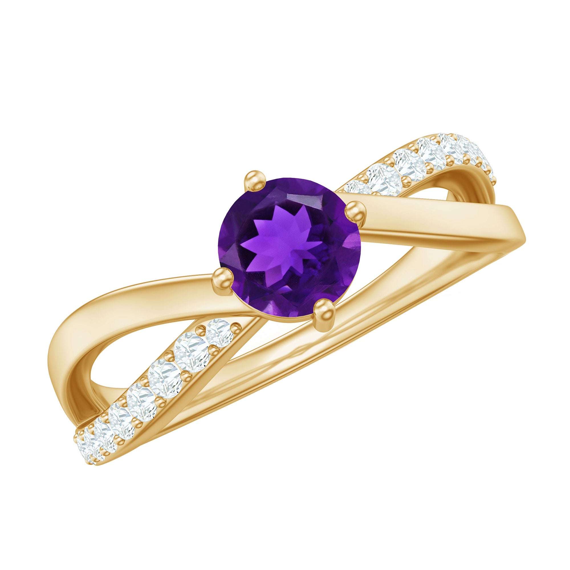 Rosec Jewels-Real Amethyst Diamond Infinity Engagement Ring for Women