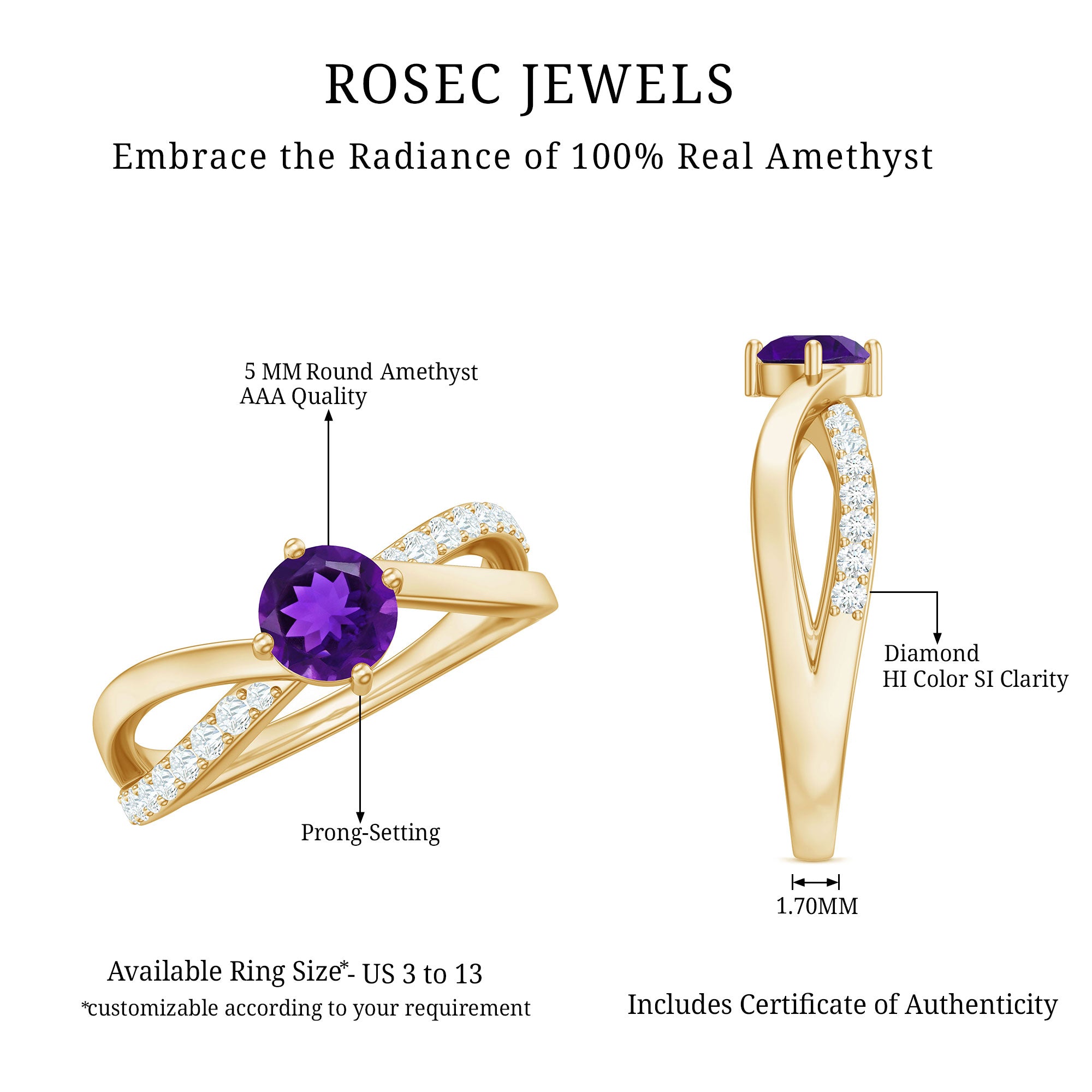 Rosec Jewels-Real Amethyst Diamond Infinity Engagement Ring for Women