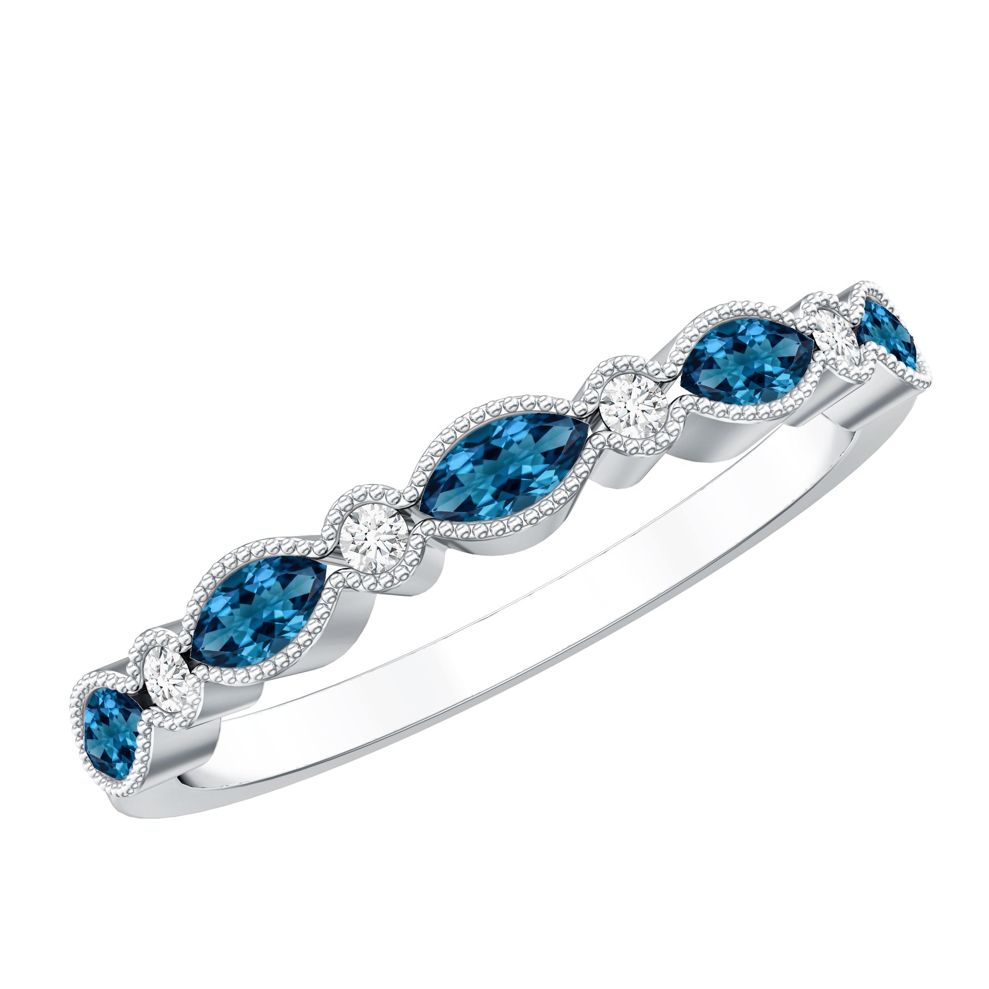 Genuine London Blue Topaz Half Eternity Ring in Bezel Set AAA 92.5 Sterling Silver - Rosec Jewels