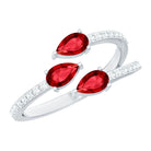 Rosec Jewels-Pear Shaped Lab Grown Ruby 3 Stone Anniversary Ring