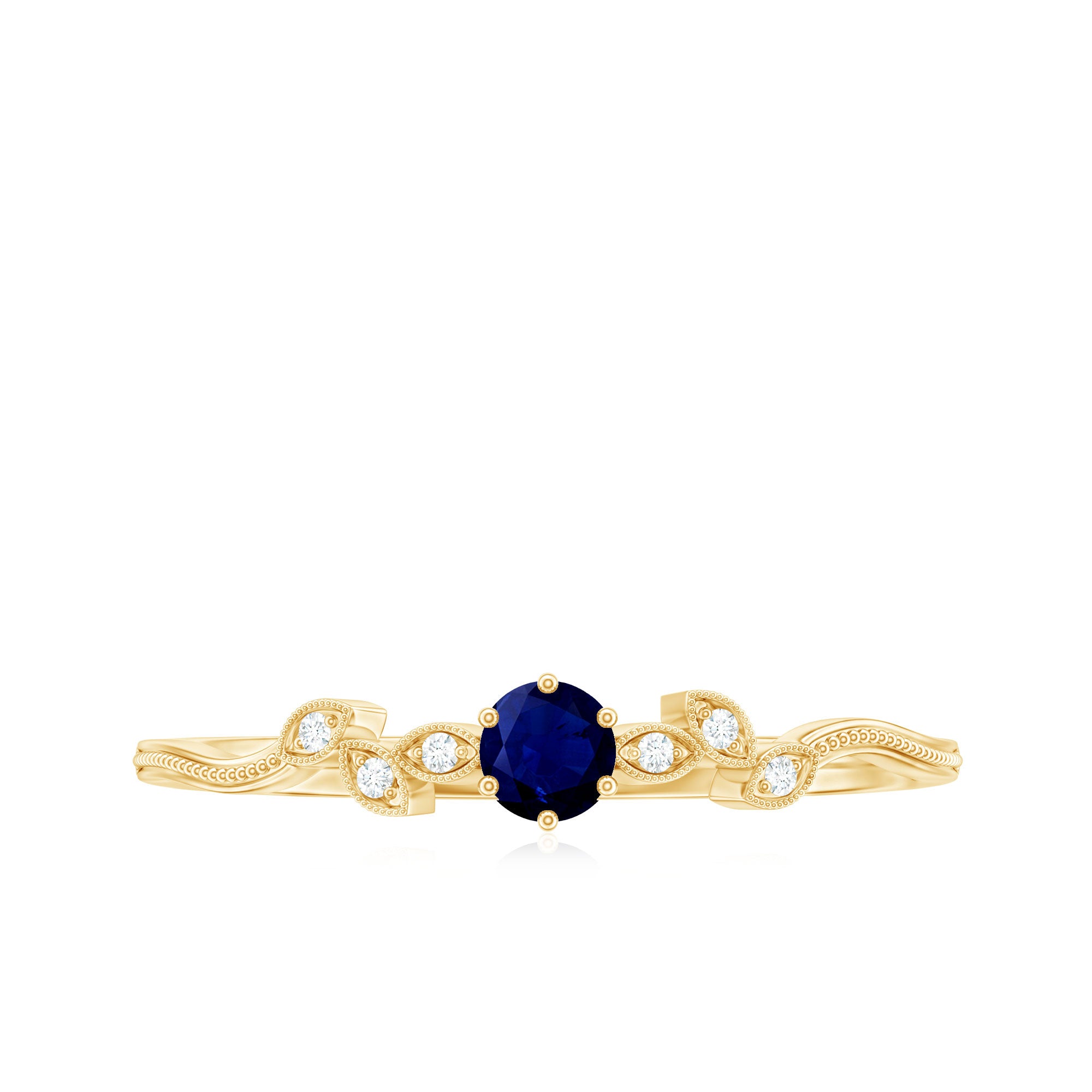 Rosec Jewels-Real Blue Sapphire and Diamond Leaf Inspired Promise Ring