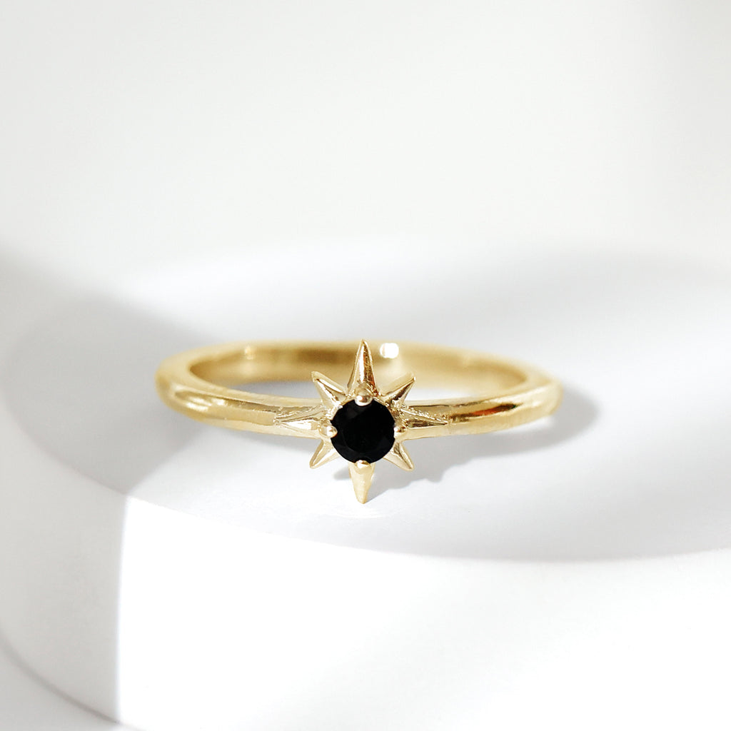 Rosec Jewels-Round Black Spinel Sunburst Promise Ring