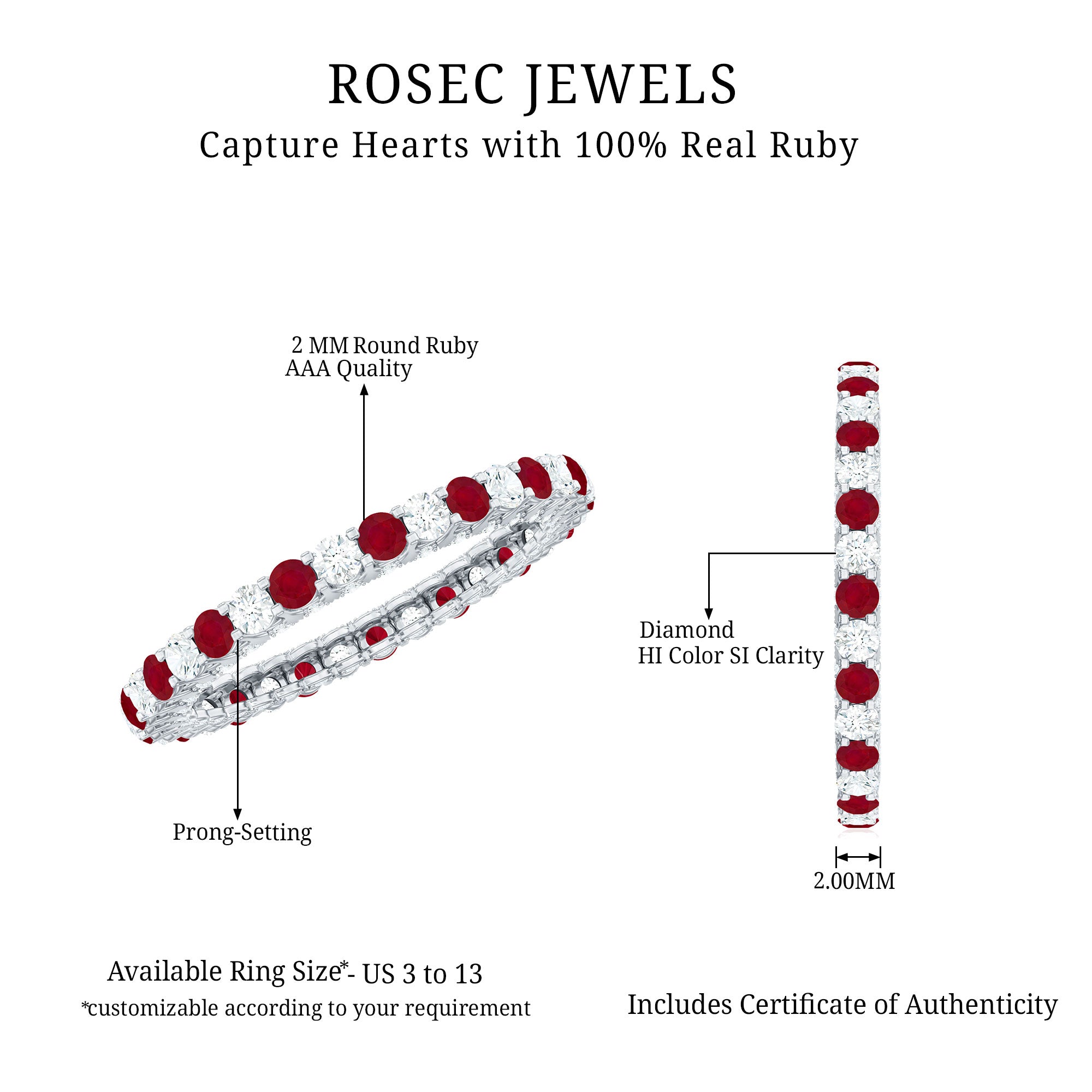 Rosec Jewels-Natural Ruby Diamond Eternity Ring for Anniversary