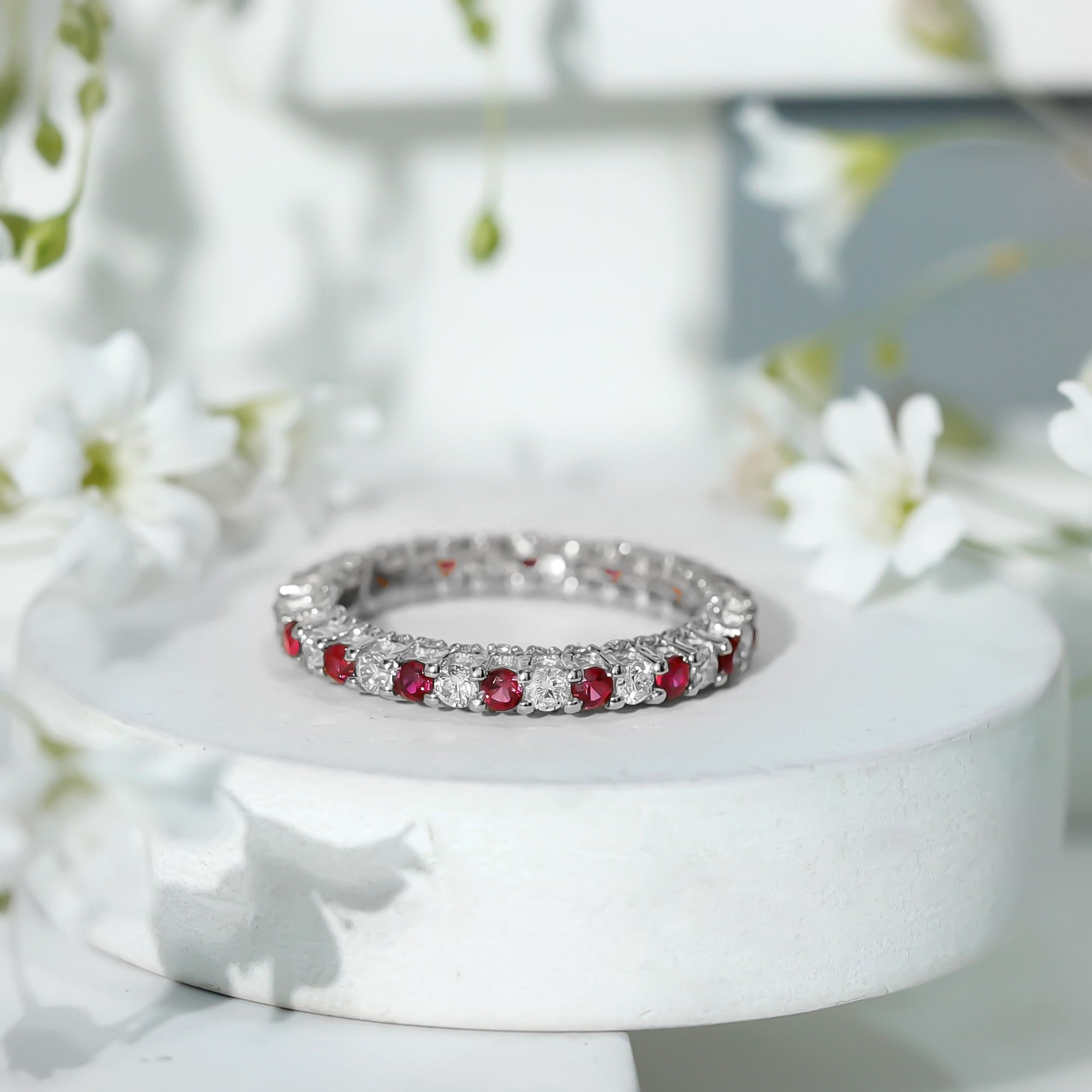 Rosec Jewels-Natural Ruby Diamond Eternity Ring for Anniversary