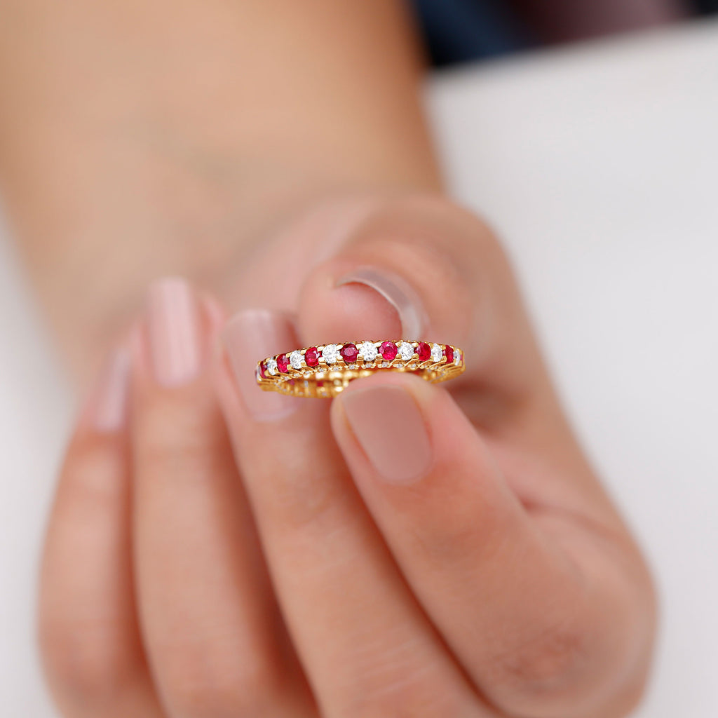 Natural Ruby and Diamond Full Eternity Ring Ruby - ( AAA ) - Quality - Rosec Jewels