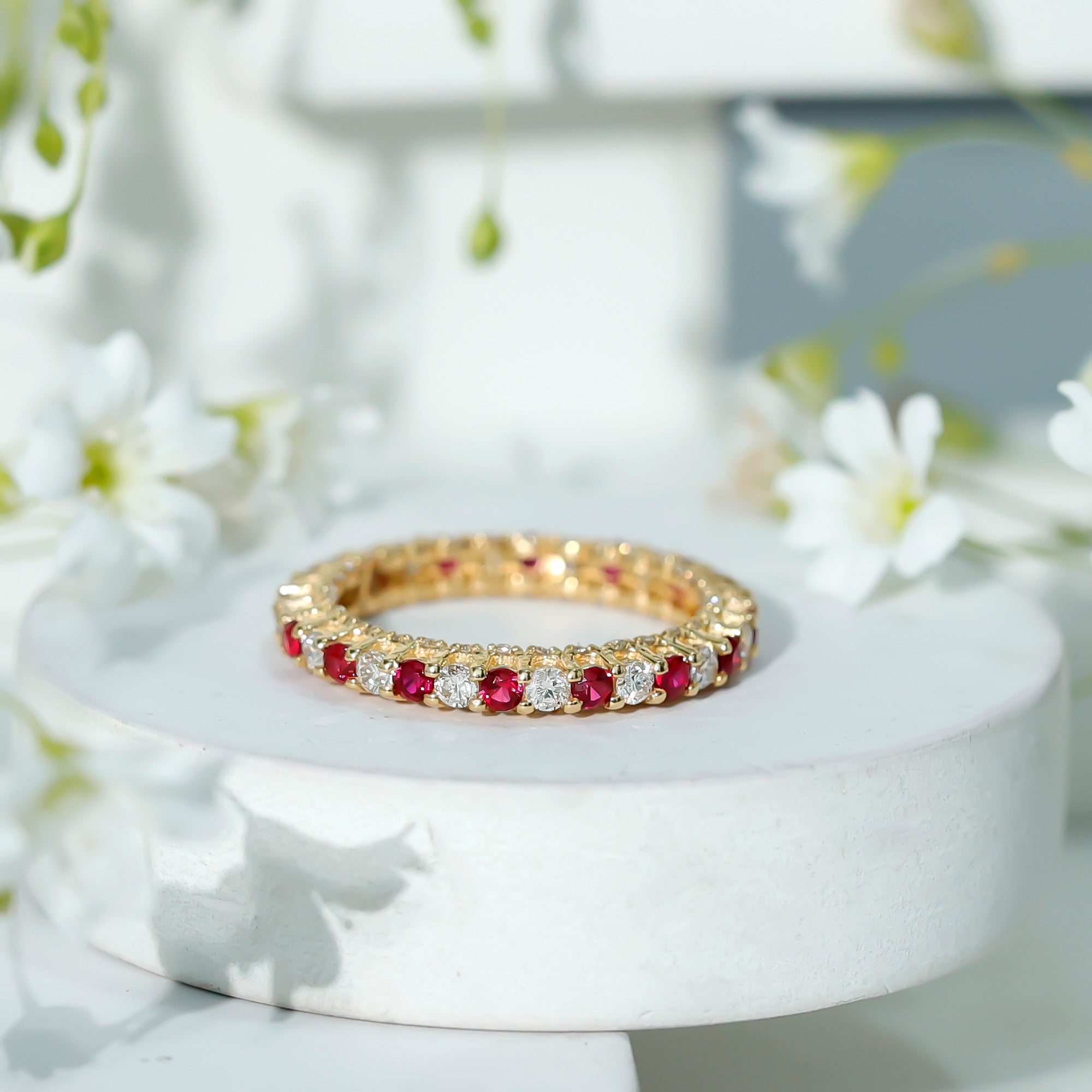 Rosec Jewels-Natural Ruby Diamond Eternity Ring for Anniversary