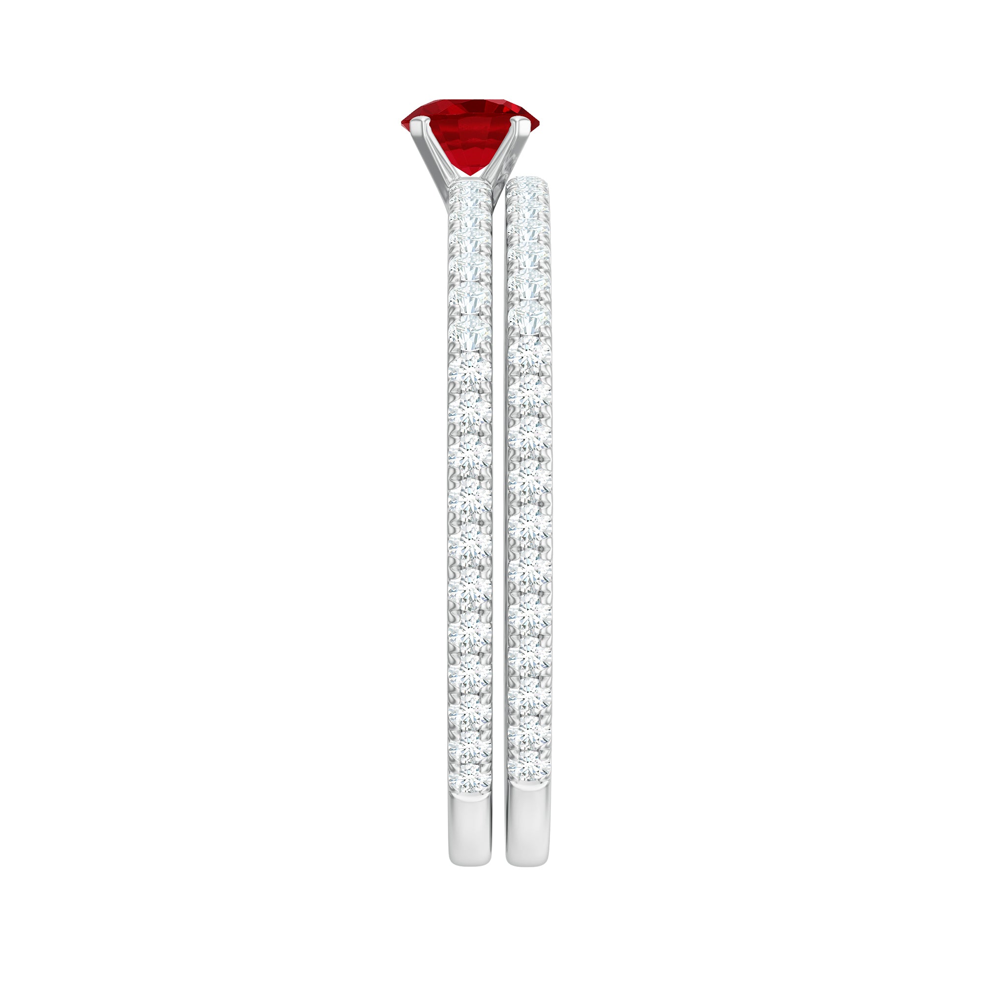 Rosec Jewels-Simple Lab Created Ruby and Diamond Wedding Ring Set