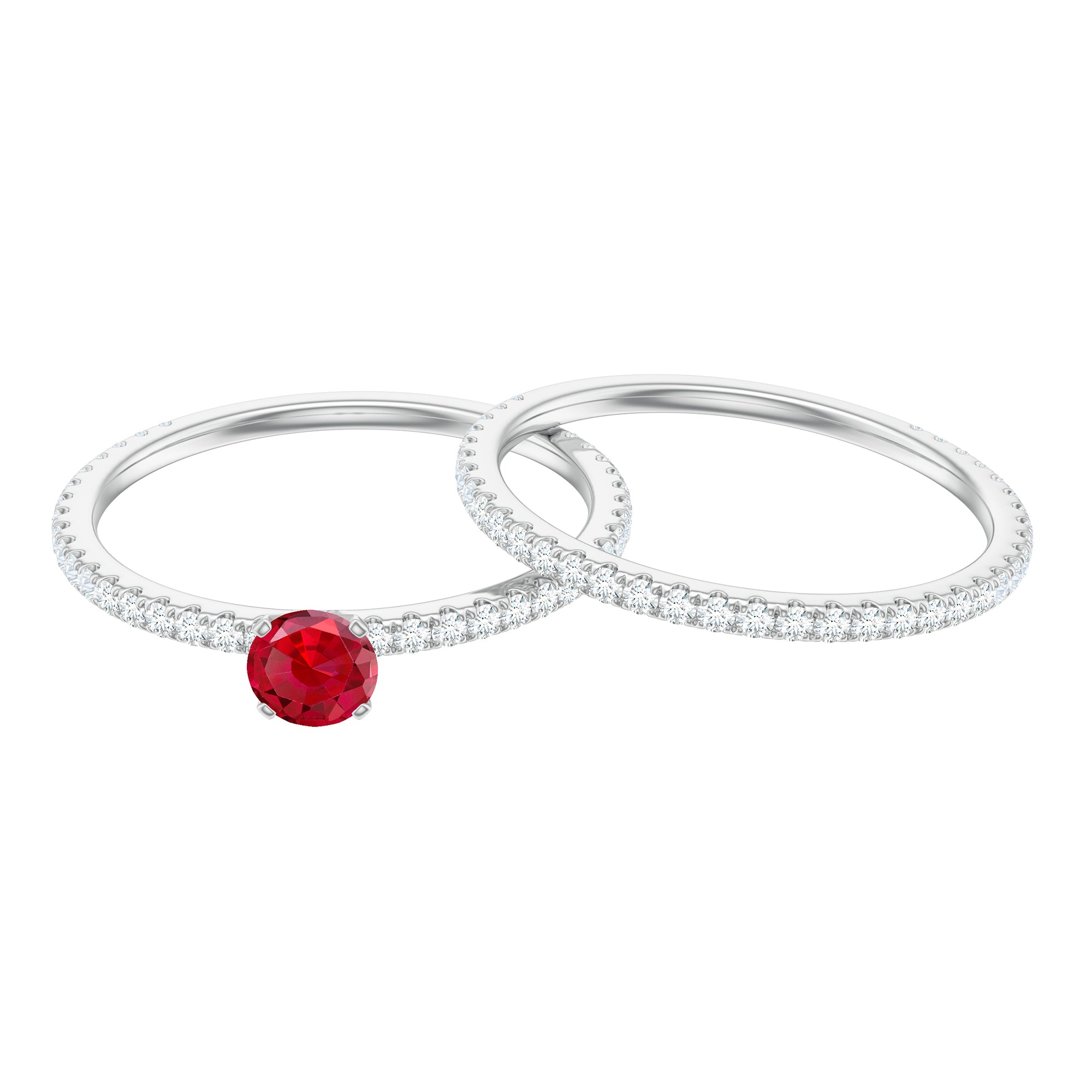 Rosec Jewels-Simple Lab Created Ruby and Diamond Wedding Ring Set