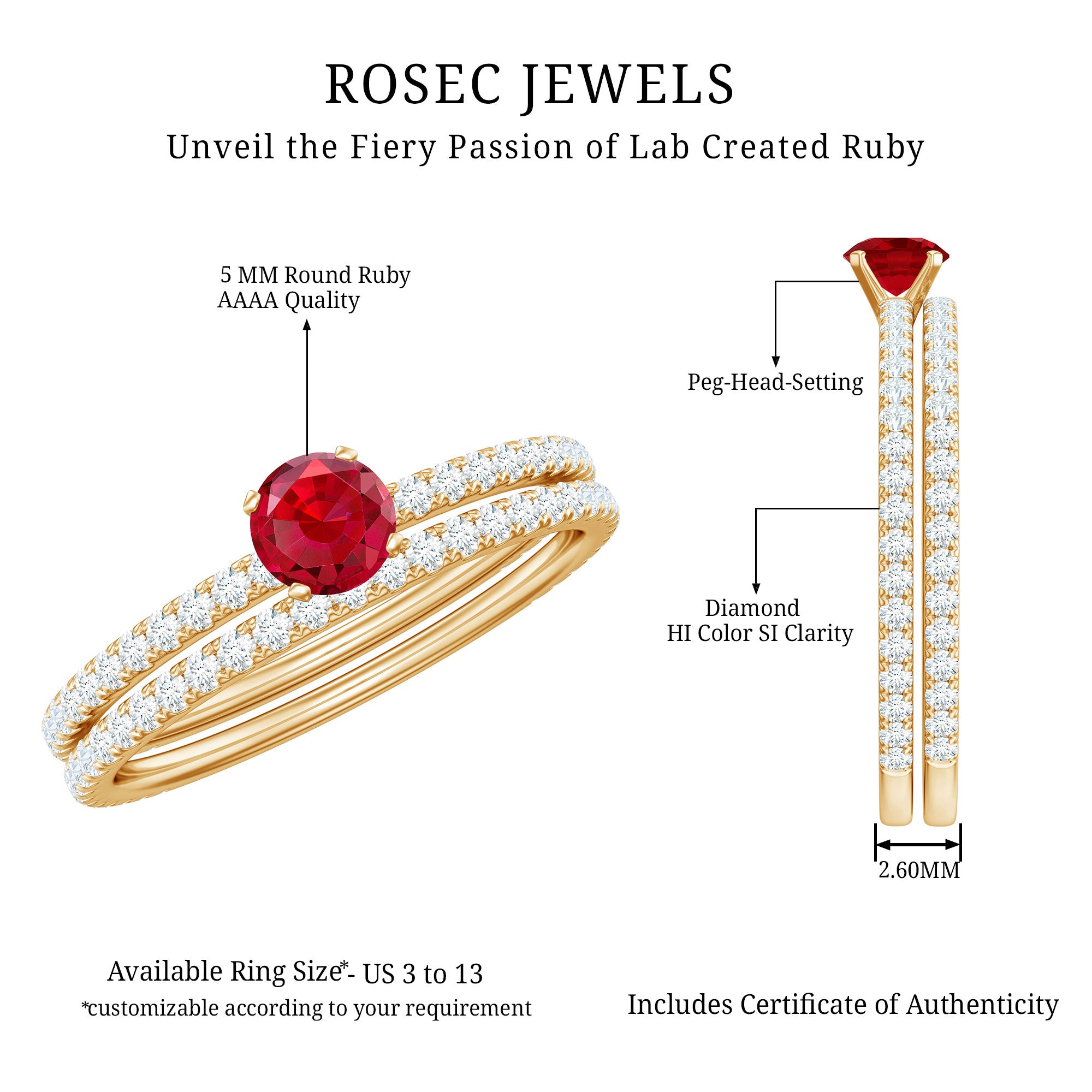 Rosec Jewels-Simple Lab Created Ruby and Diamond Wedding Ring Set